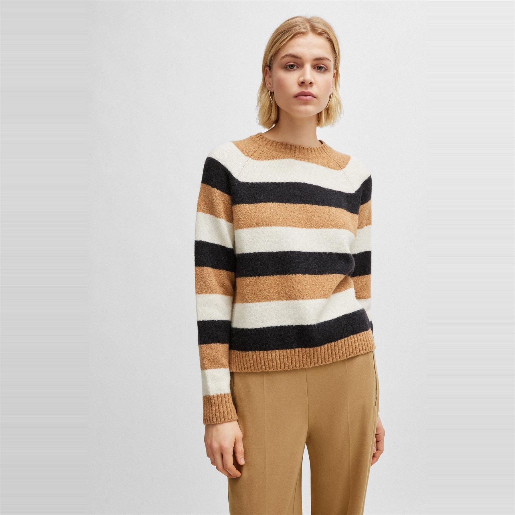 Boss Crew Neck Raglan Sleeve Ribbed Collar Sweater