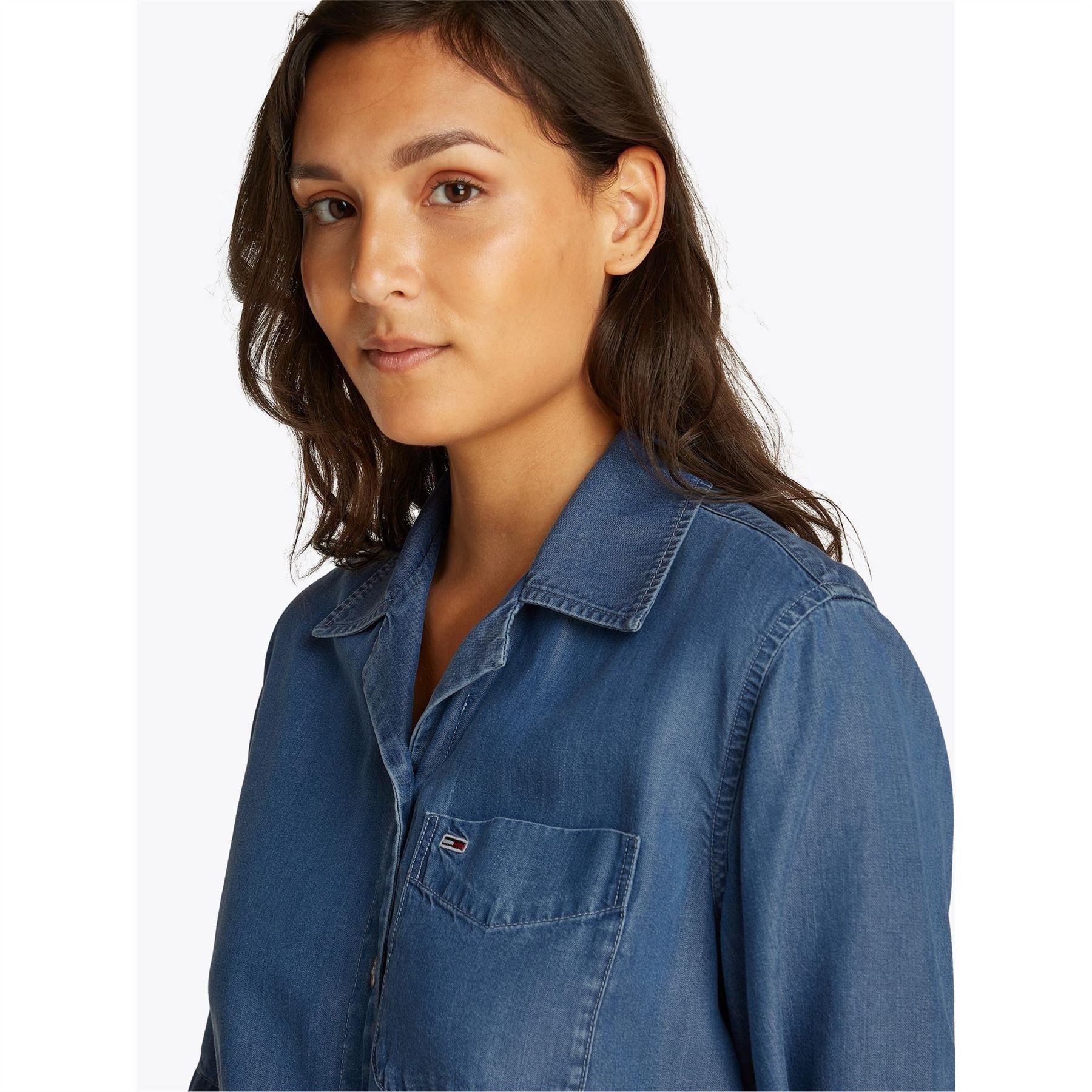 Tommy Jeans Chambray Tie Cropped Short Sleeve Shirt