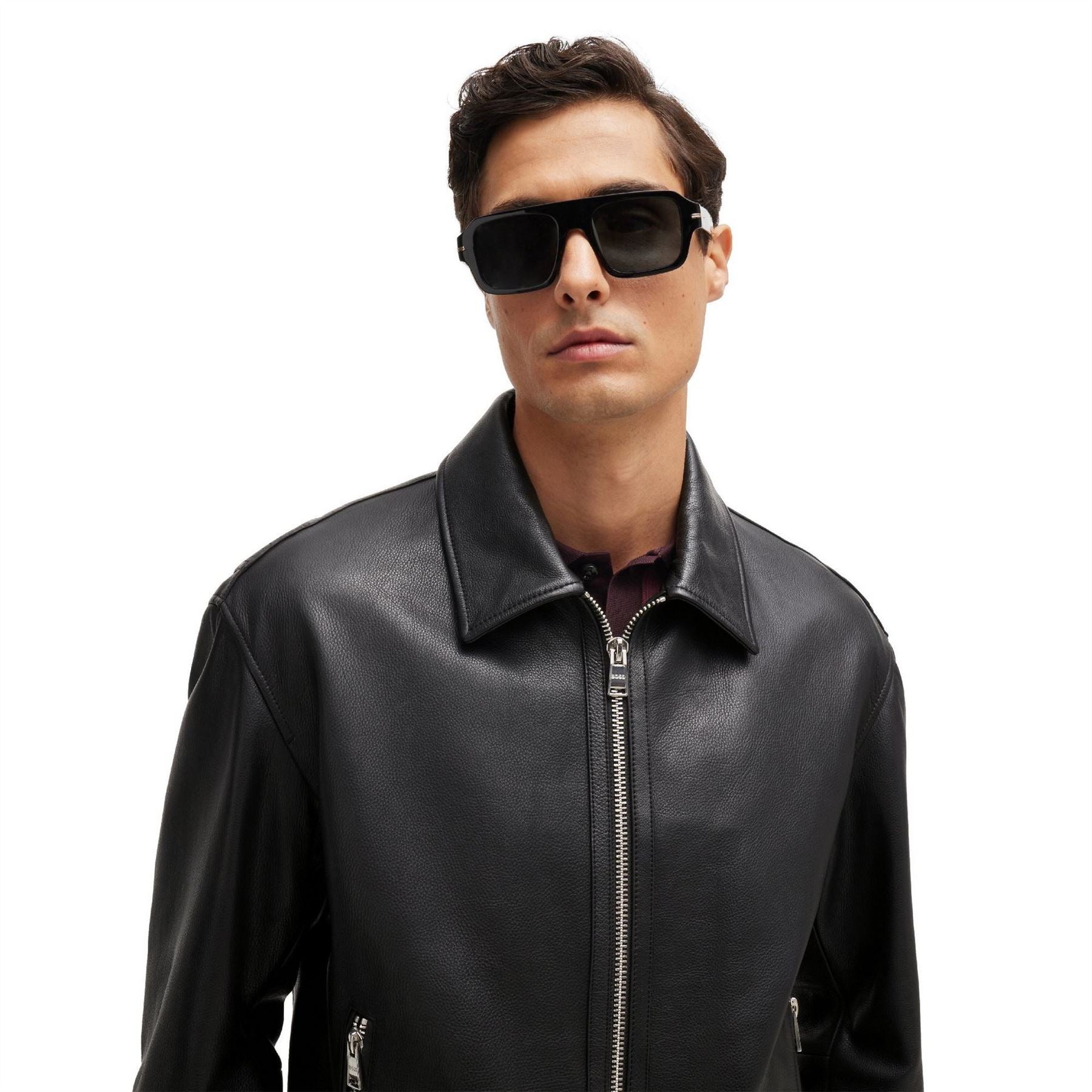 Boss Merwyn Solid Patterned Zipped Pocket Point Collared Jacket