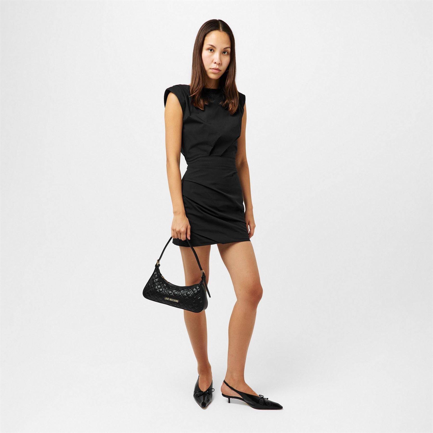 Love Moschino Superq Shoulder Geometric Patterned Crescent Baguette Bag