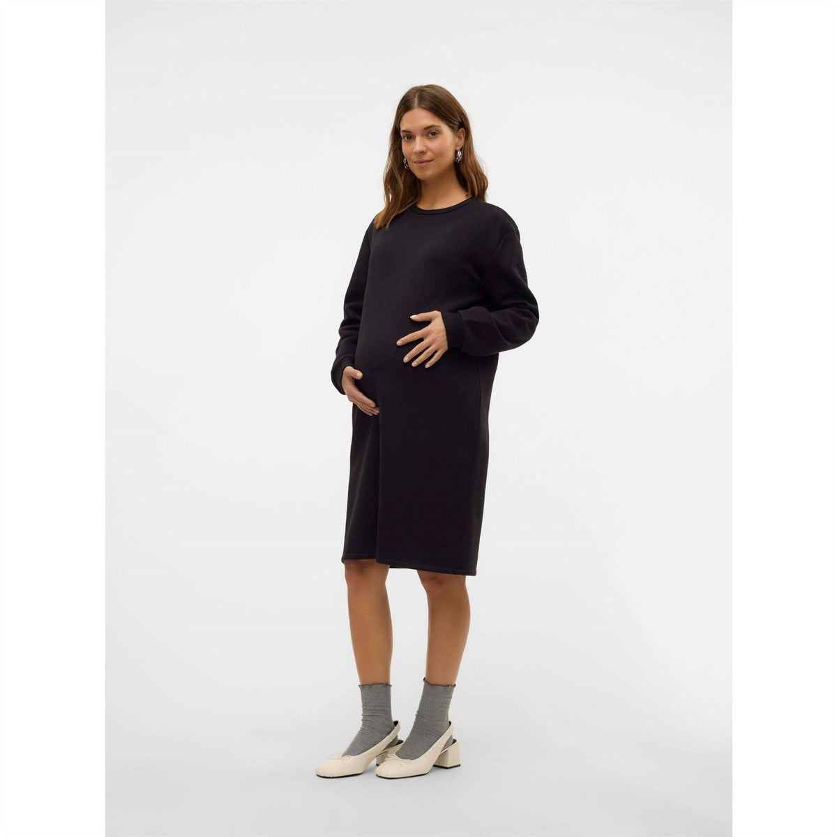Mamalicious Crew Neck Long Sleeve Knee Length Maternity Dress