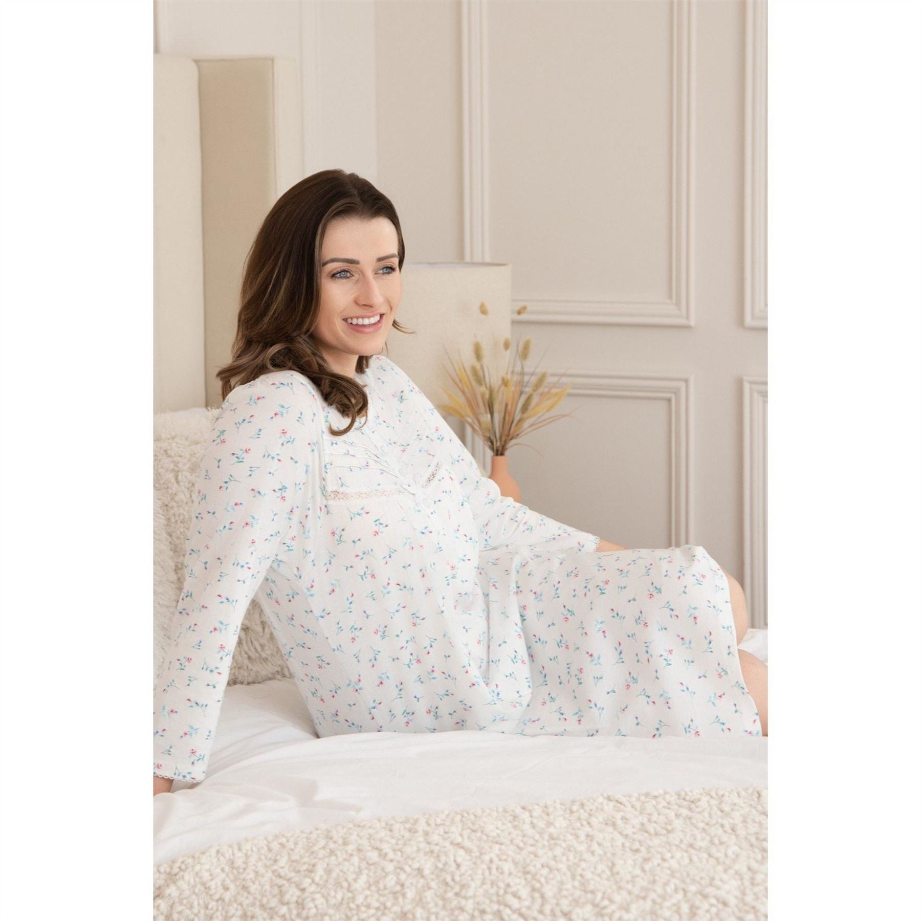 Camille Womens Classic 100 Percent  Organic Jersey Cotton Long Sleeve Nightdress