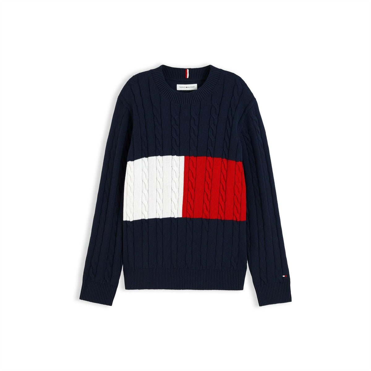 Tommy Hilfiger Flag Knit Long Sleeve Cotton Blend Cable Jumper