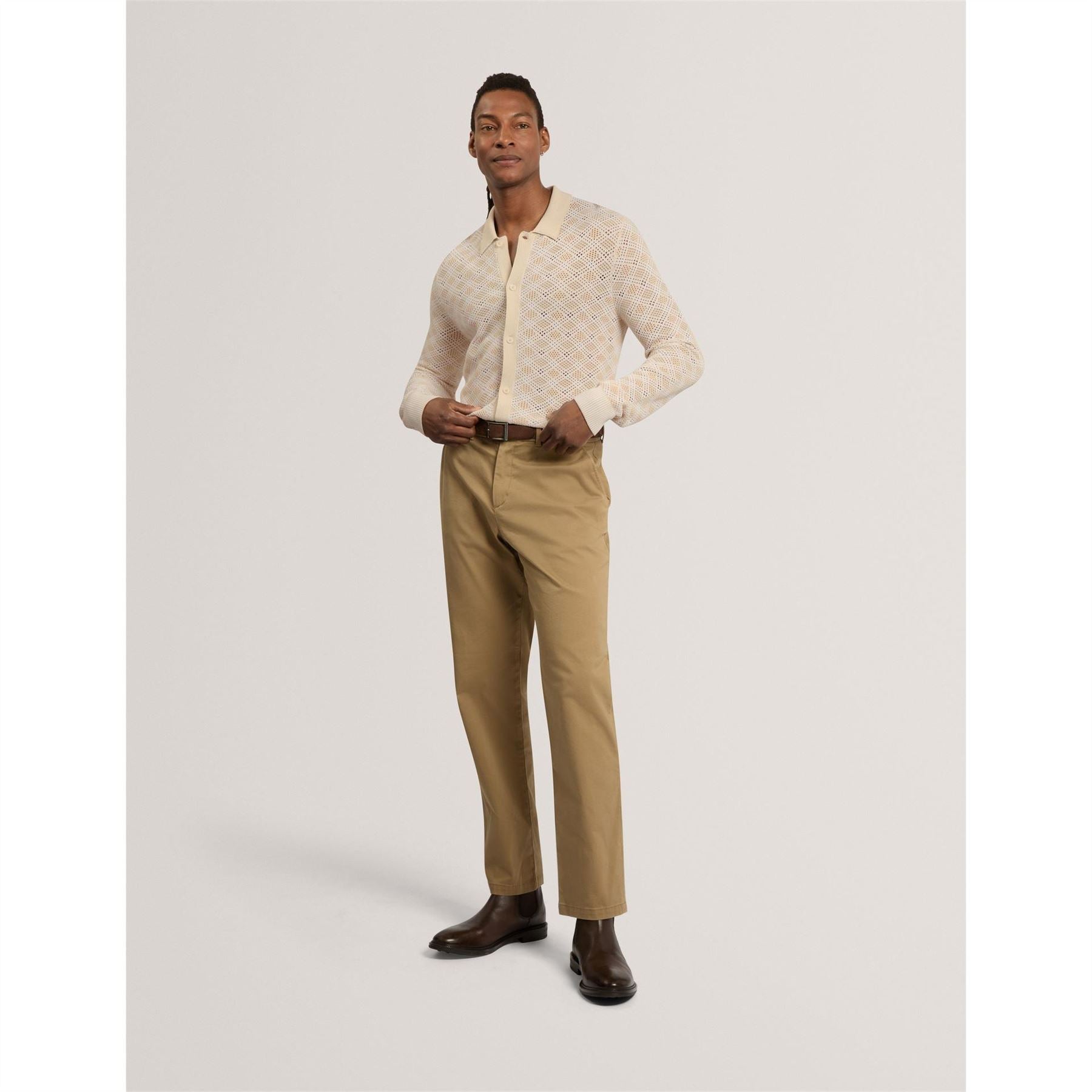 Ted Baker Geo Polo Long Sleeve Fine KniT-Shirt