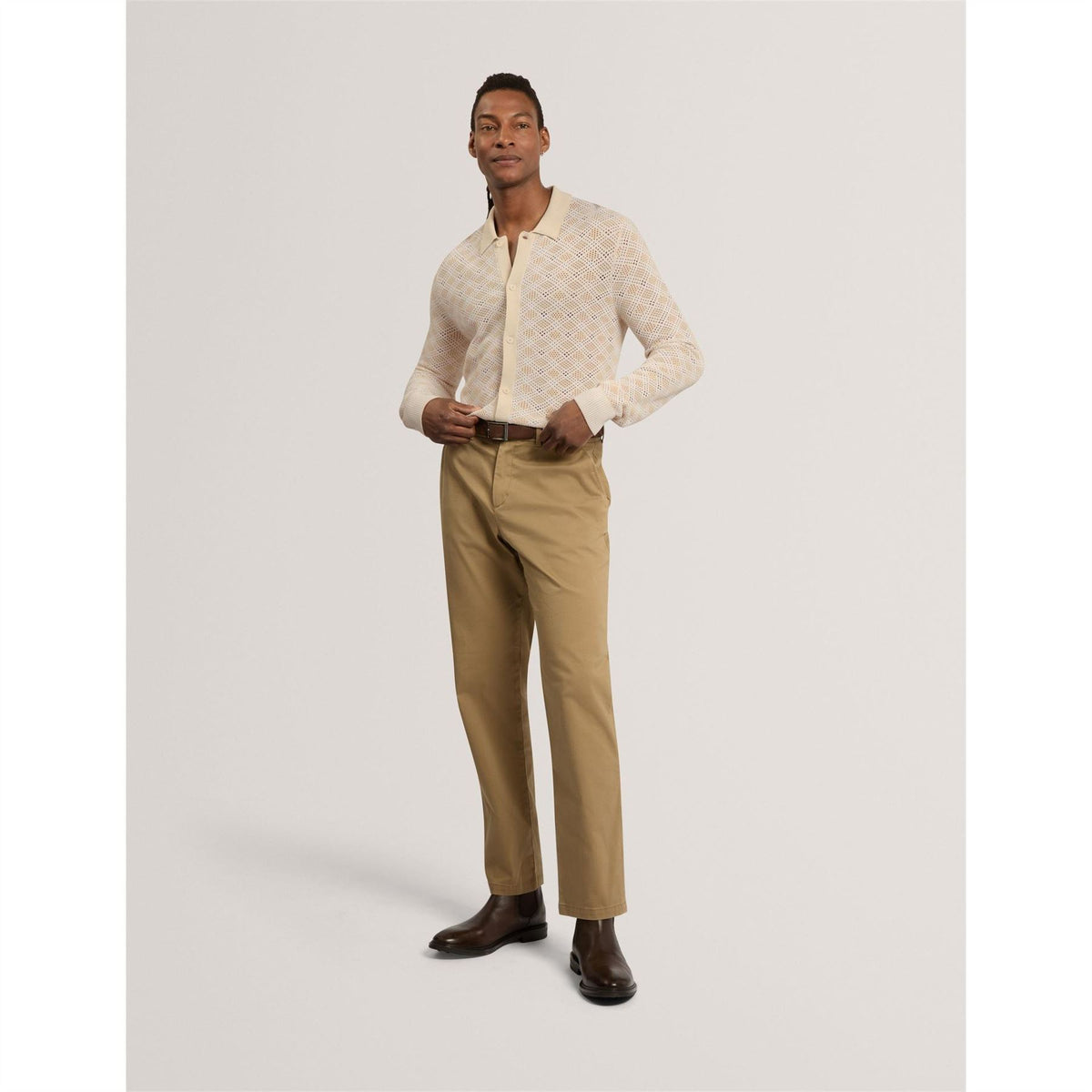 Ted Baker Geo Polo Long Sleeve Fine KniT-Shirt