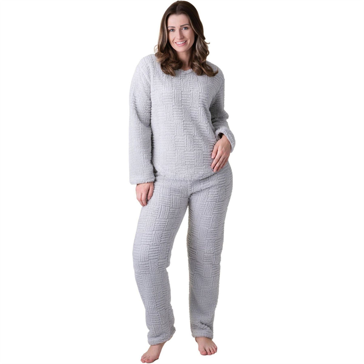 Camille Supersoft Textured Fleece Pyjamas With A Woven Pattern  And  Rope Detailing