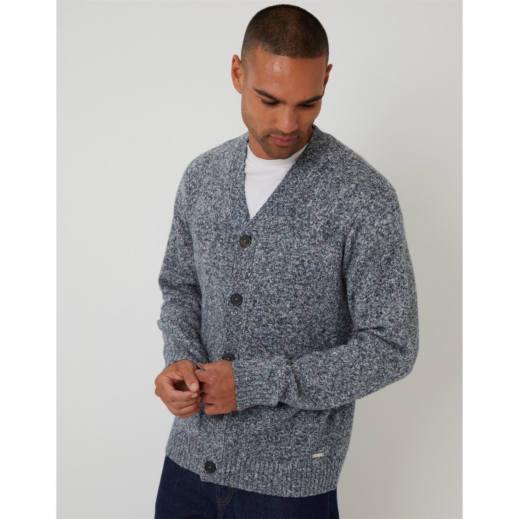 Threadbare Hadfield V-Neck Long Sleeve Button Sweater