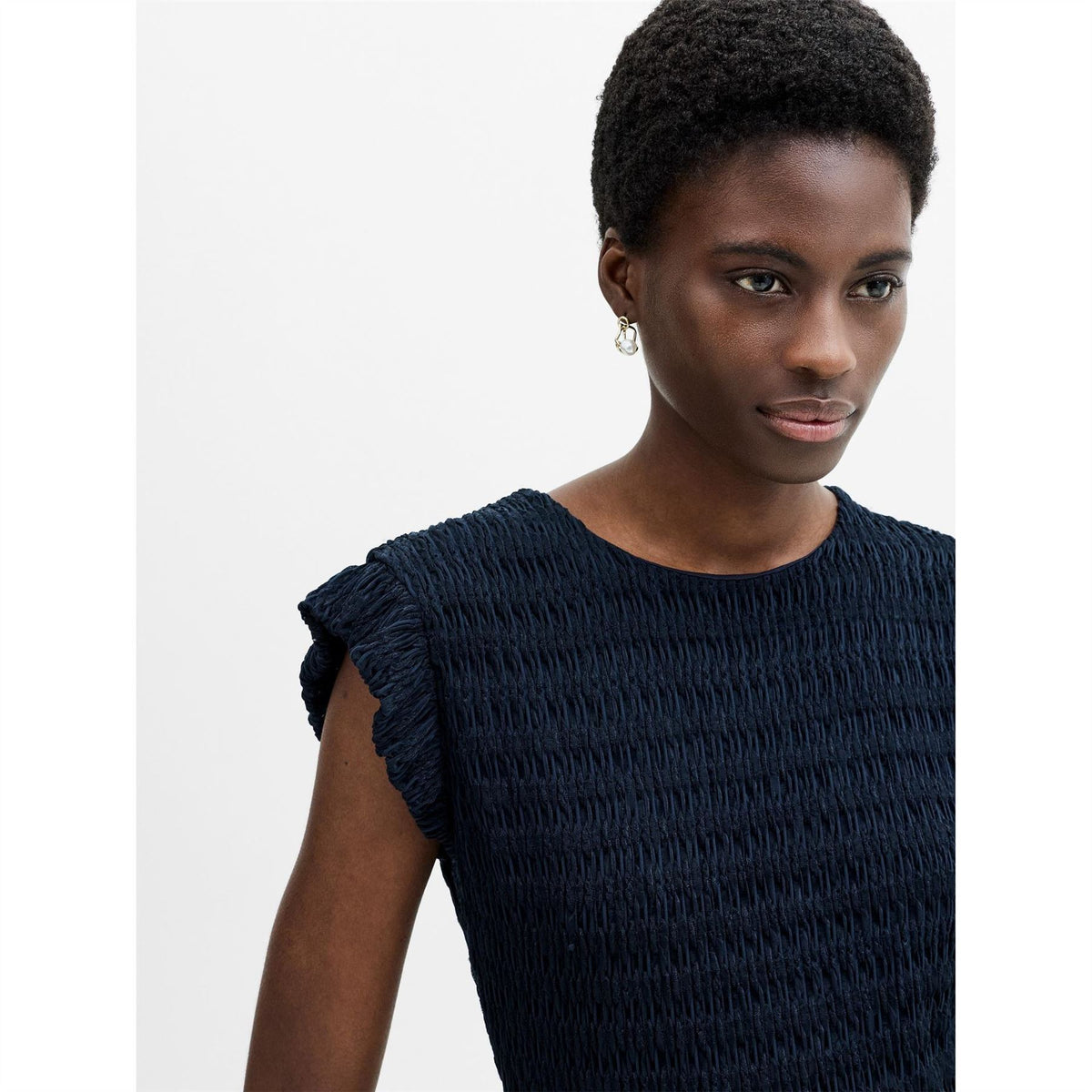French Connection Zinnia Crew Neck Puff Sleeve Slim Fit Blouse