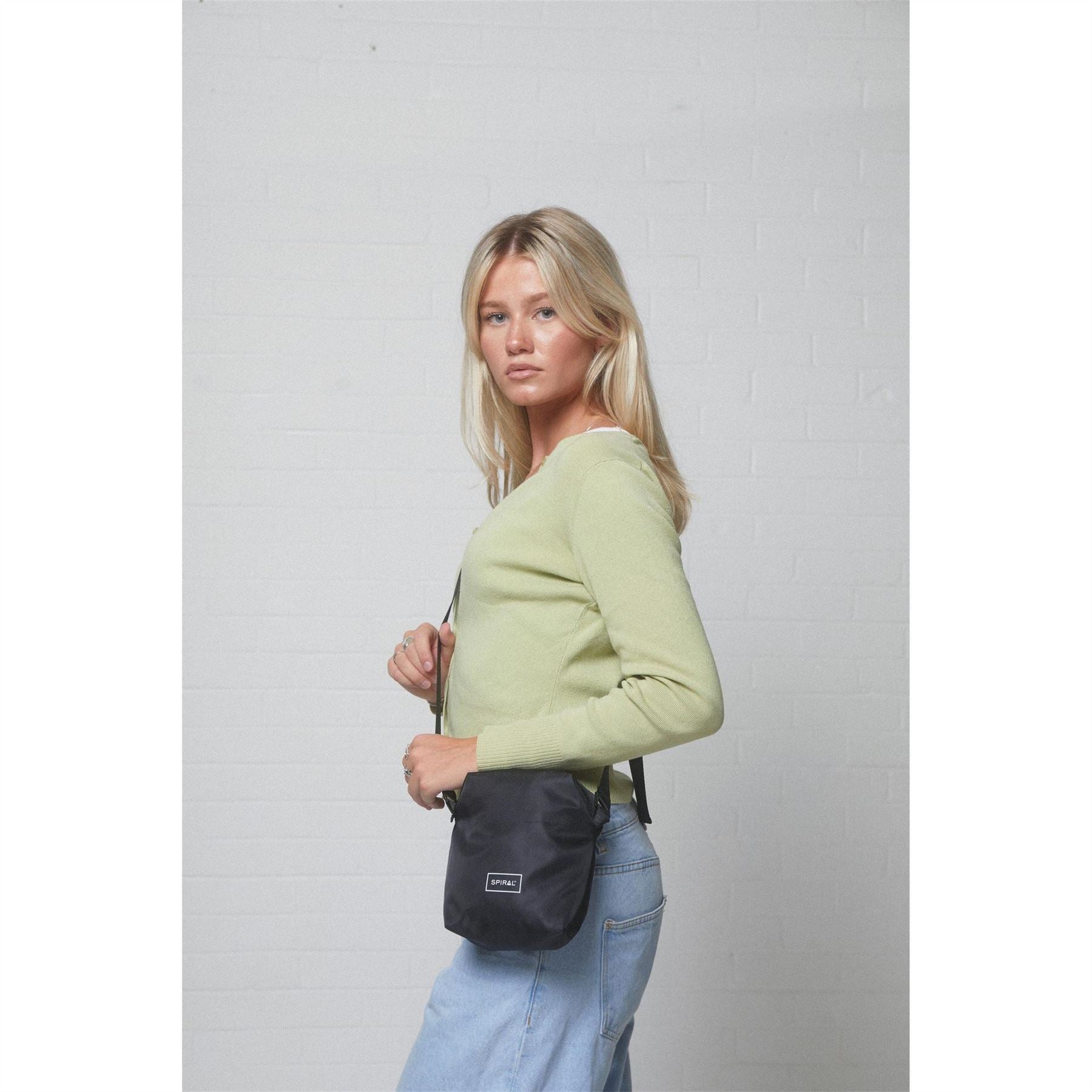 Spiral Rectangle Cross Body Bag with Black Hardware
