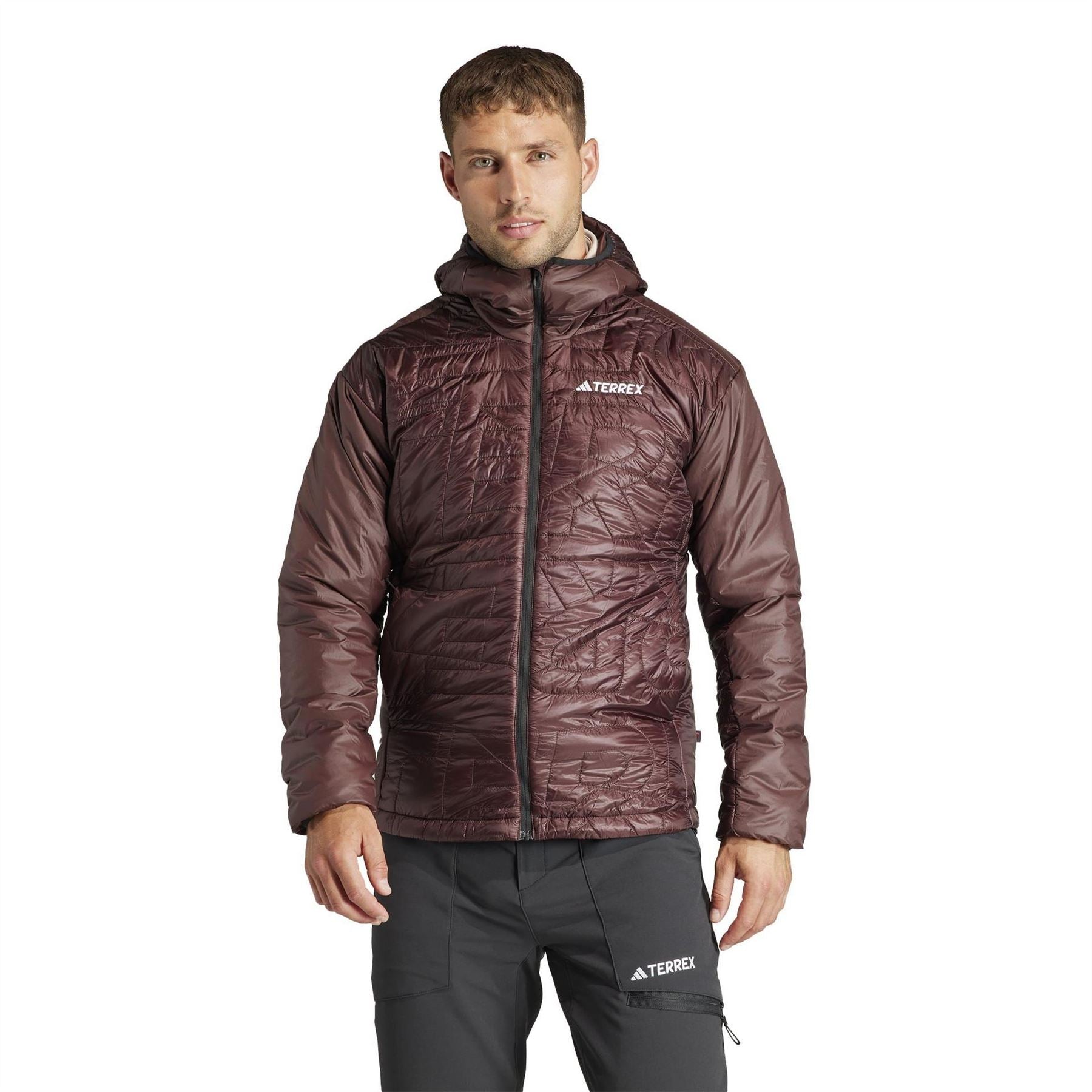 adidas Solid Patterned Hooded Puffer Jacket