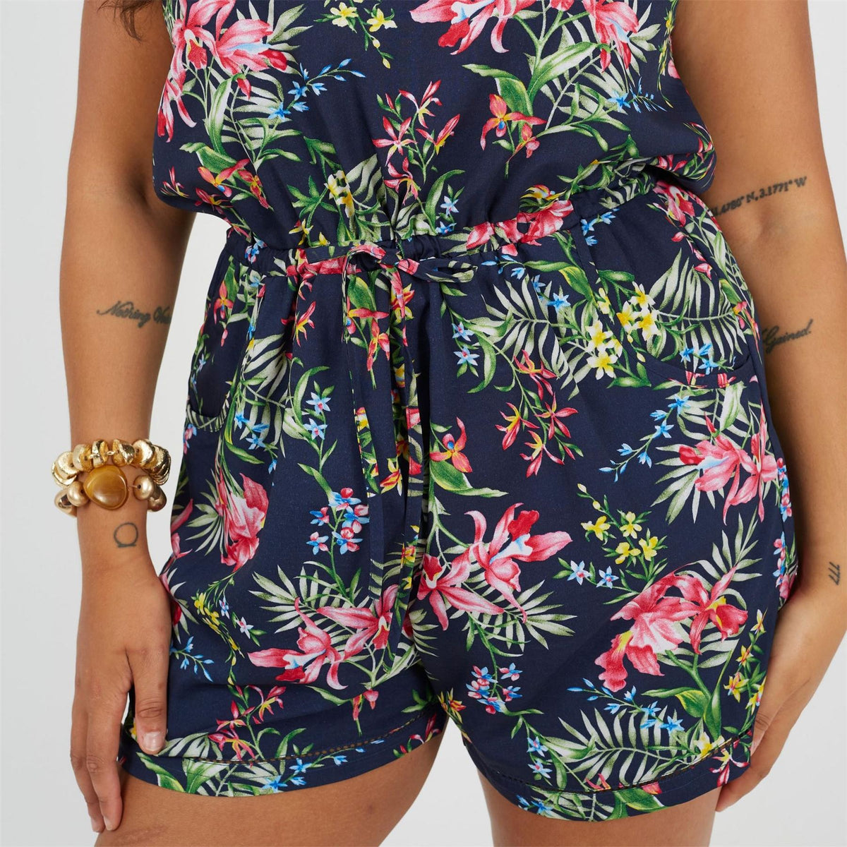 Brave Soul Crew Neck Floral Patterned Short Sleeve Playsuit