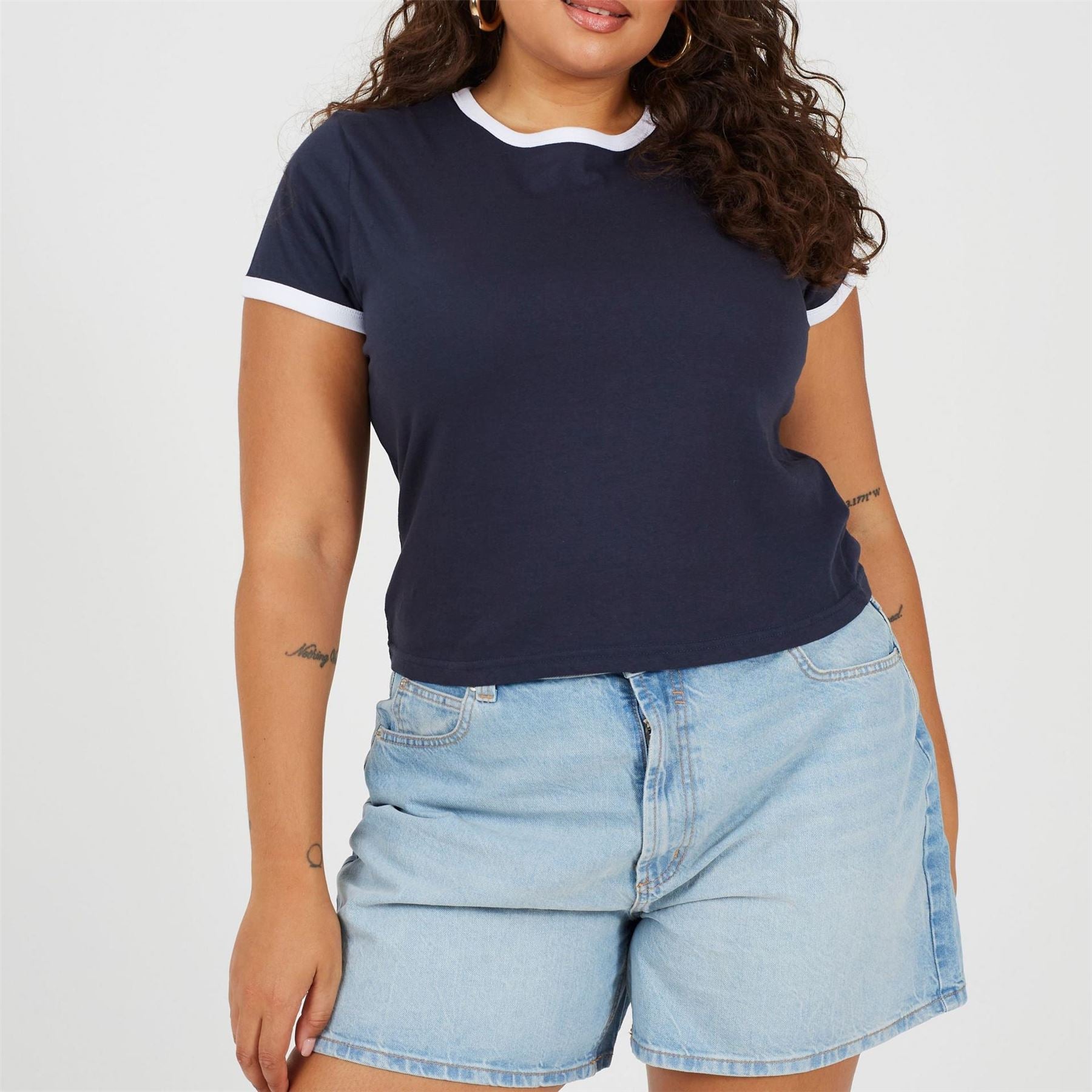 Brave Soul Plus Size Short Sleeve T Shit With Contrast Neck And Sleeve Rib