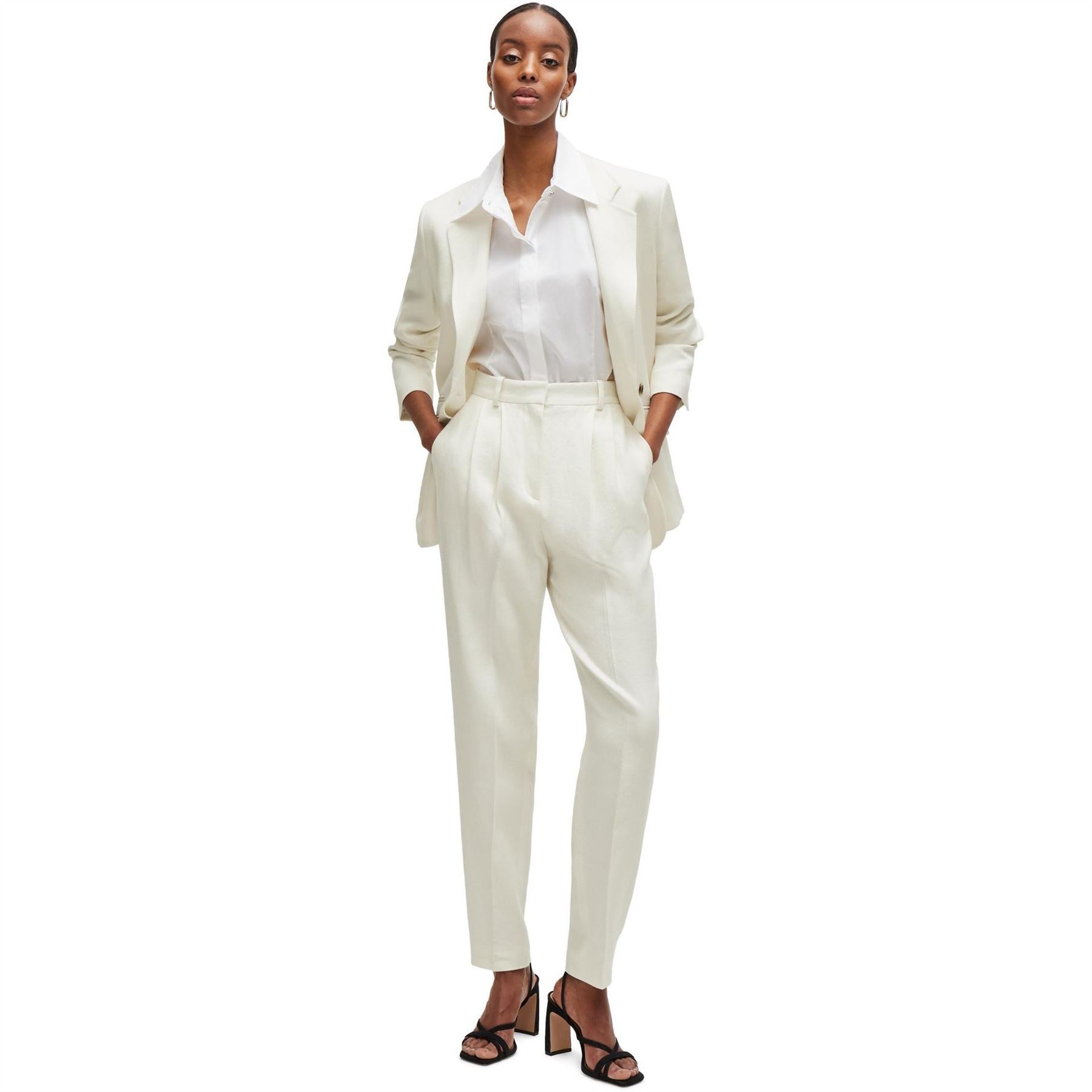 Boss Solid Patterned Straight Leg Trousers