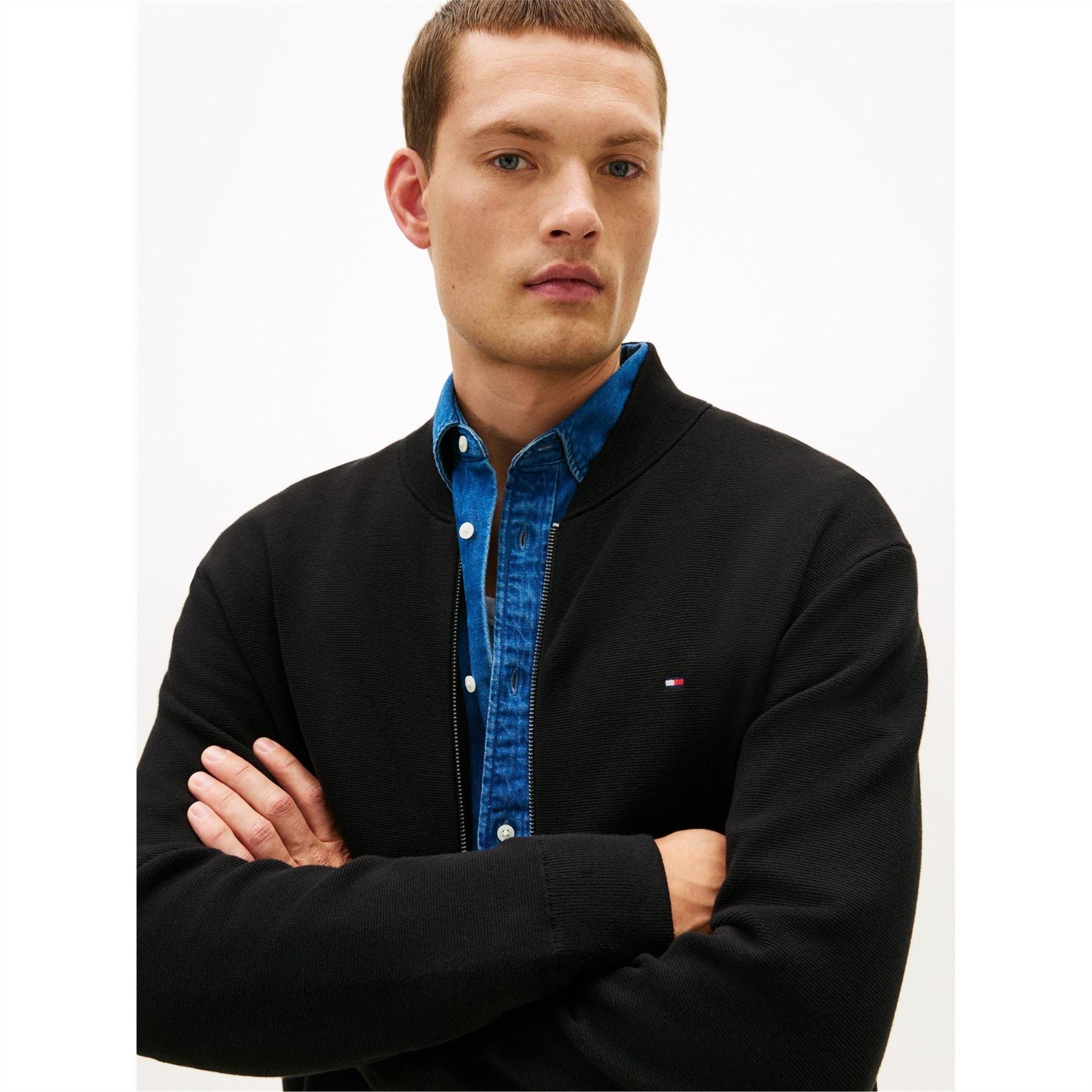 Tommy Hilfiger Solid Patterned Ribbed Cuff Baseball Jacket