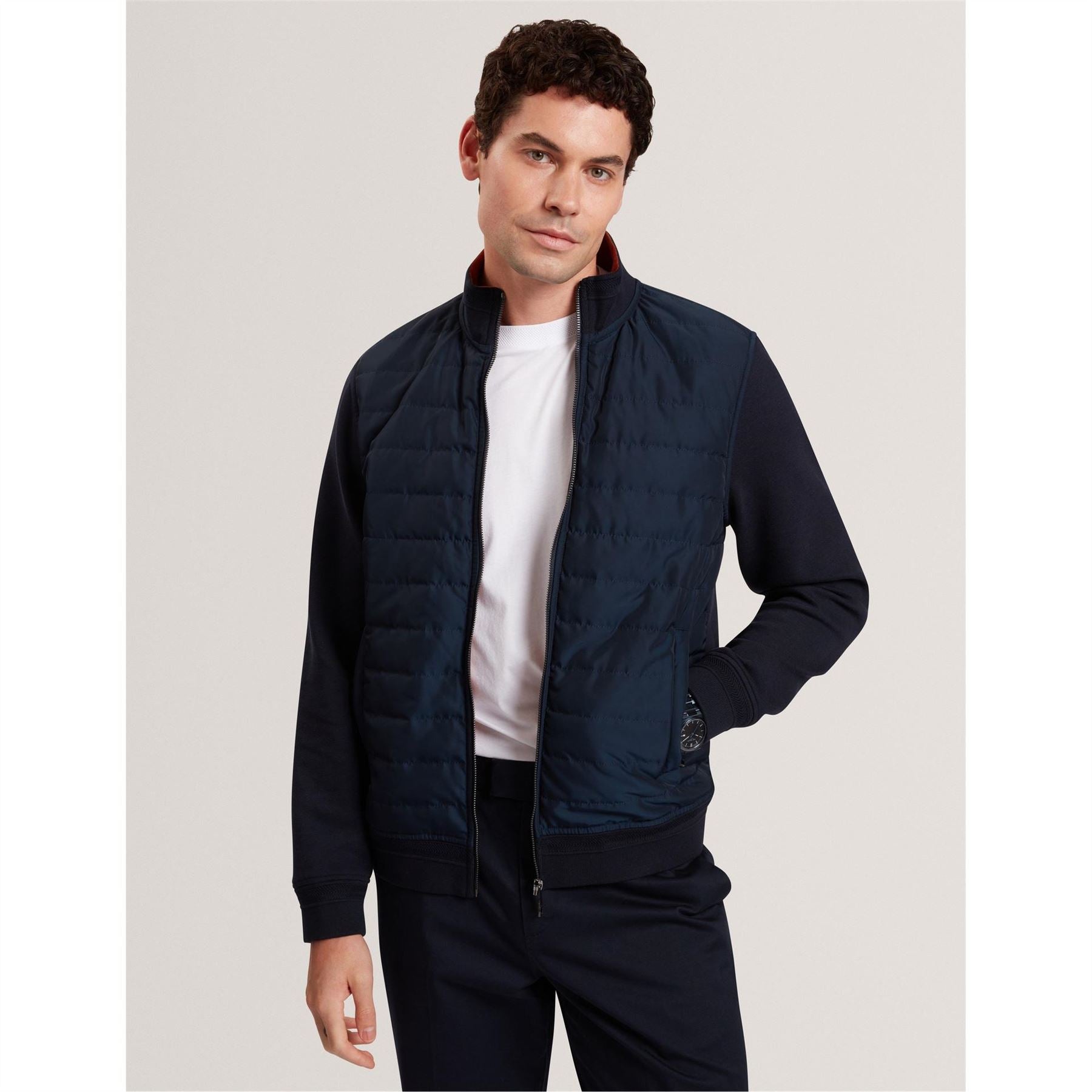Ted Baker Solid Patterned Hybrid Jacket with Ribbed Cuff