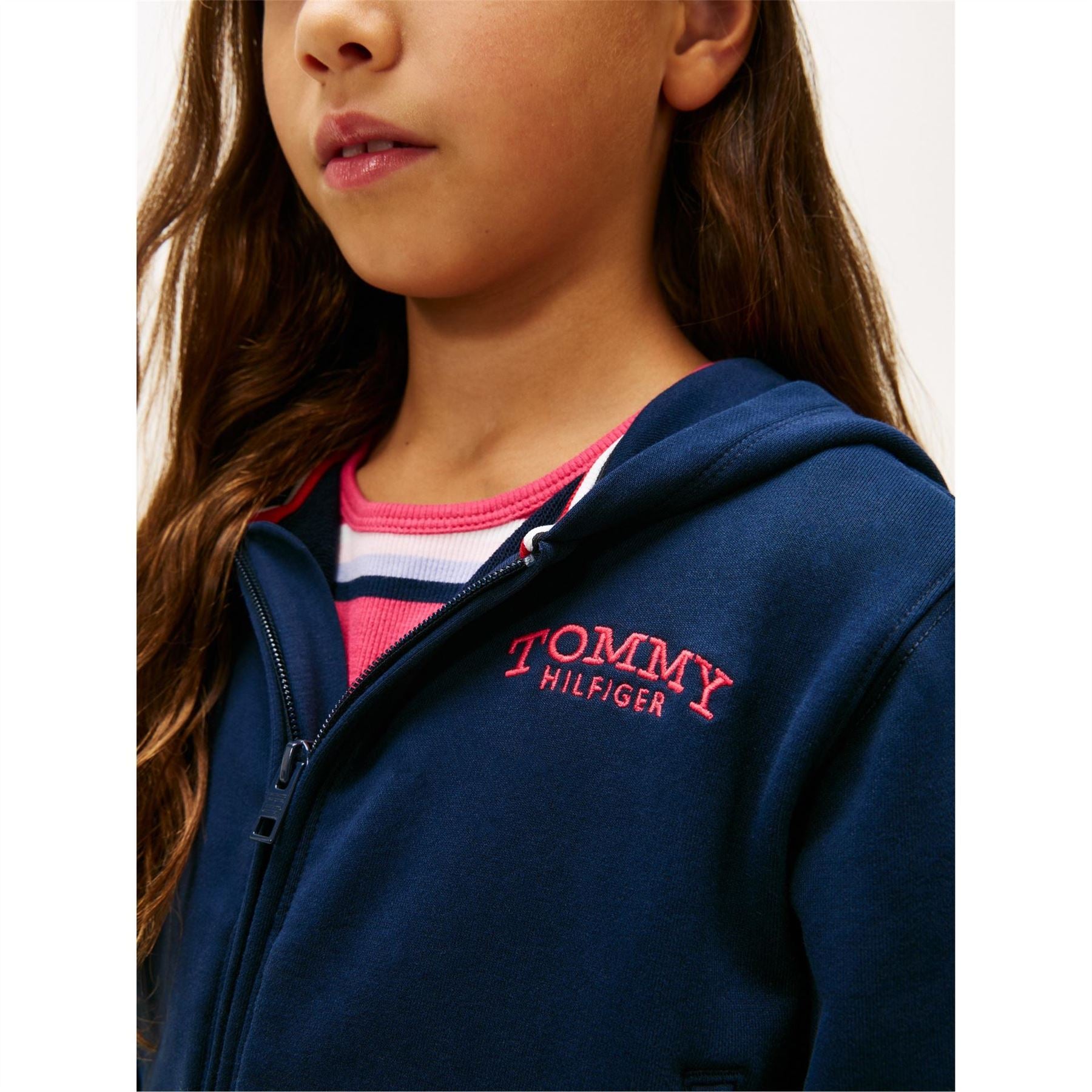 Tommy Hilfiger Solid Patterned Hooded Ribbed Cuff Zip Neck Jacket