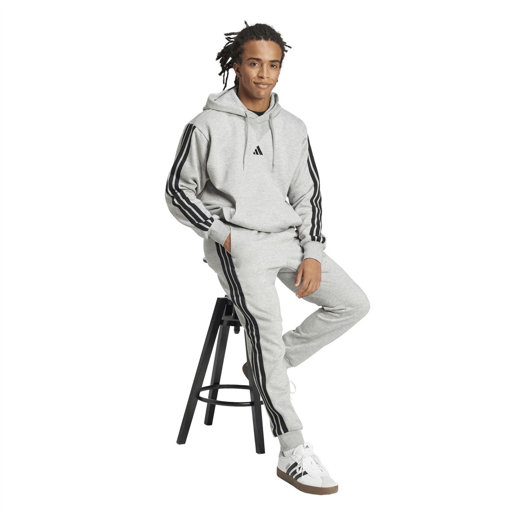 adidas Fleece Tapered Cuff 3 Stripes Joggers M