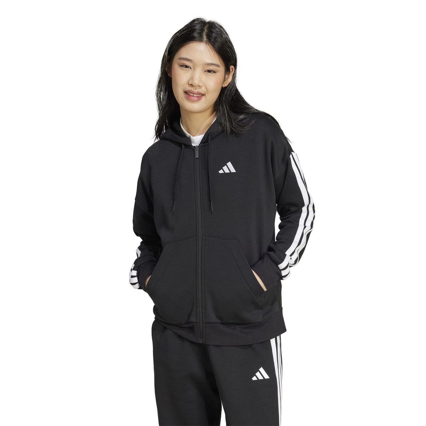 adidas Womens Essentials 3 Stripe Zip Track Hoodie