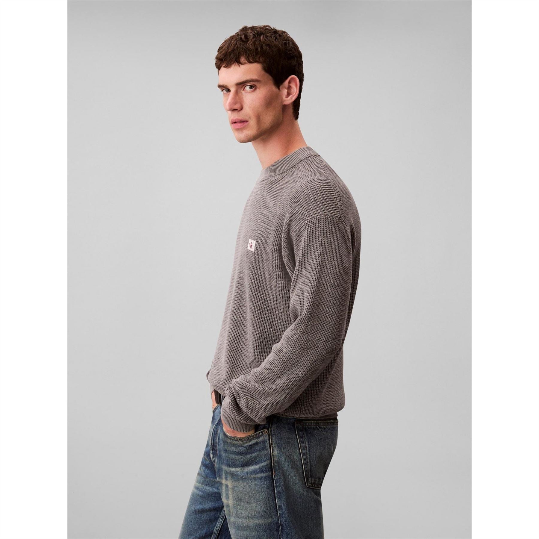 Calvin Klein Jeans Crew Neck Ribbed Collar Long Sleeve Sweater