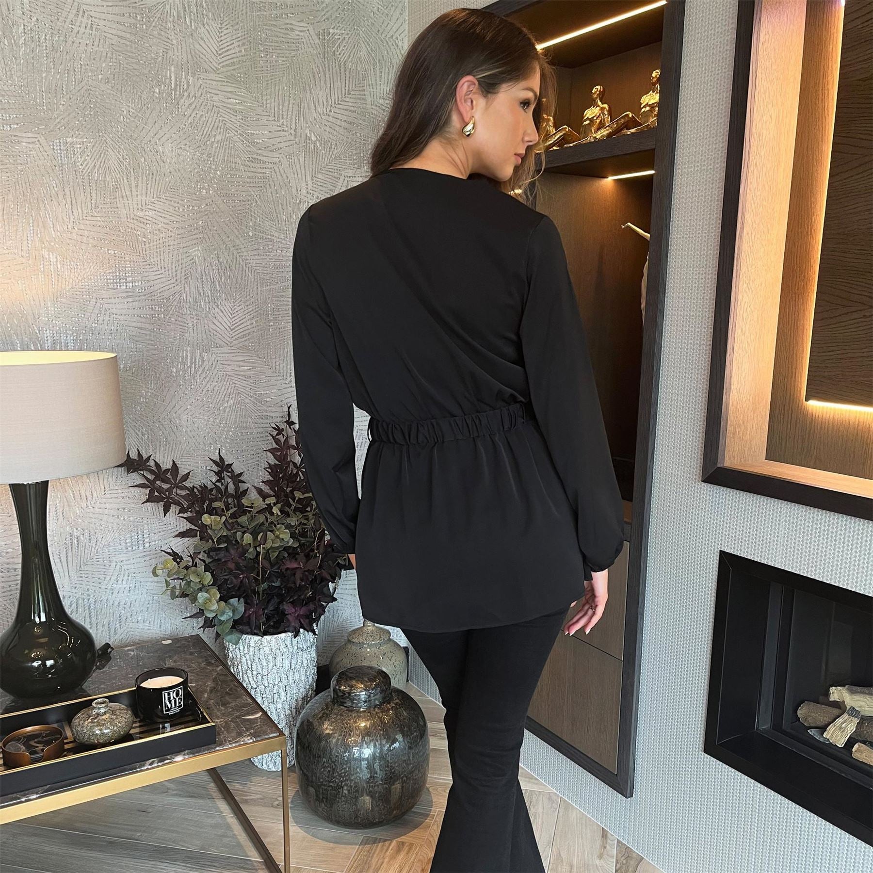 AX Paris Long Sleeve Gold Detail Belt Wrap Top