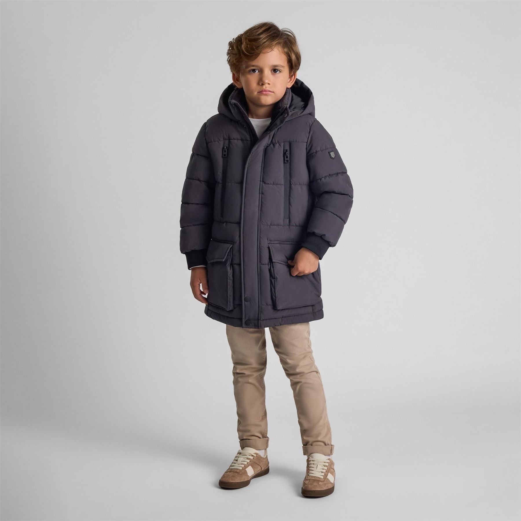 Minoti Boys Long Jacket Fleece Lined With Zip Pockets Grey