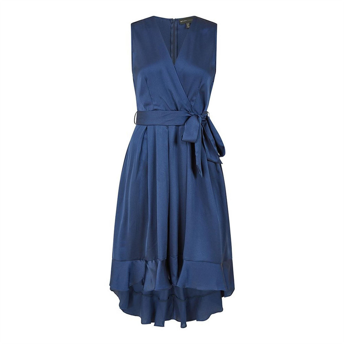 Mela London Green Satin Dipped Hem Midi Wrap Dress