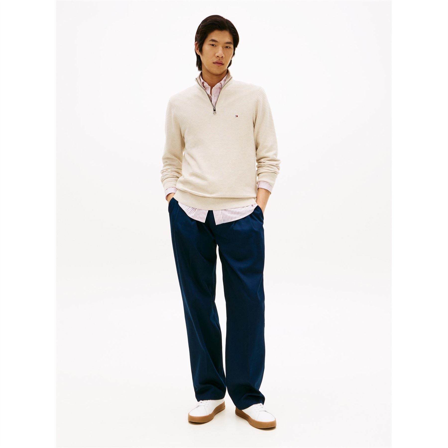 Tommy Hilfiger Zip Neck Funnel High Collar Long Sleeve Sweater