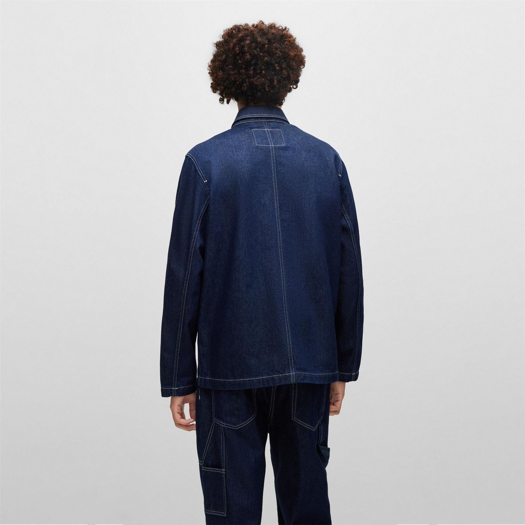 Hugo Solid Patterned Denim Jacket with Shirt Collar