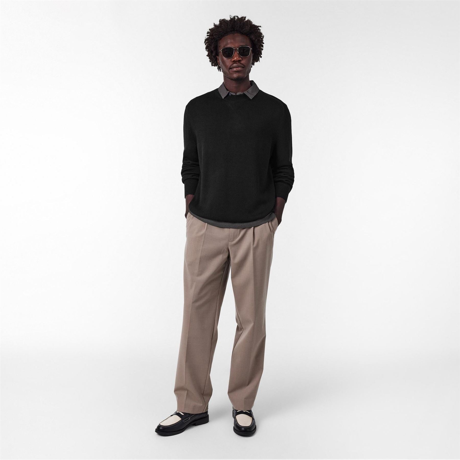 Armani Exchange Exchange Crew Neck Ribbed Collar Long Sleeve Sweater