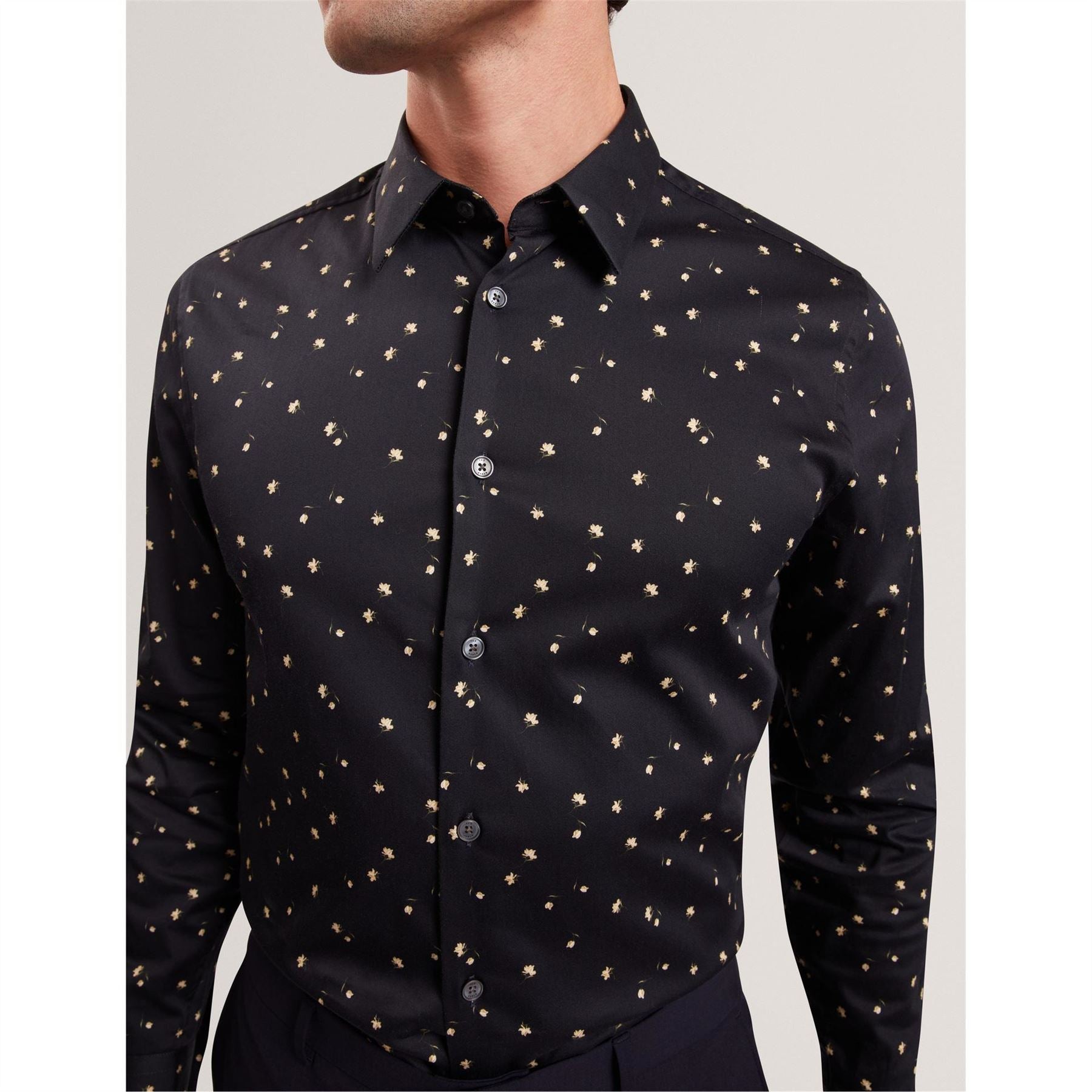 Ted Baker Floral Collared Neck Long Sleeve Slim Fit Shirt