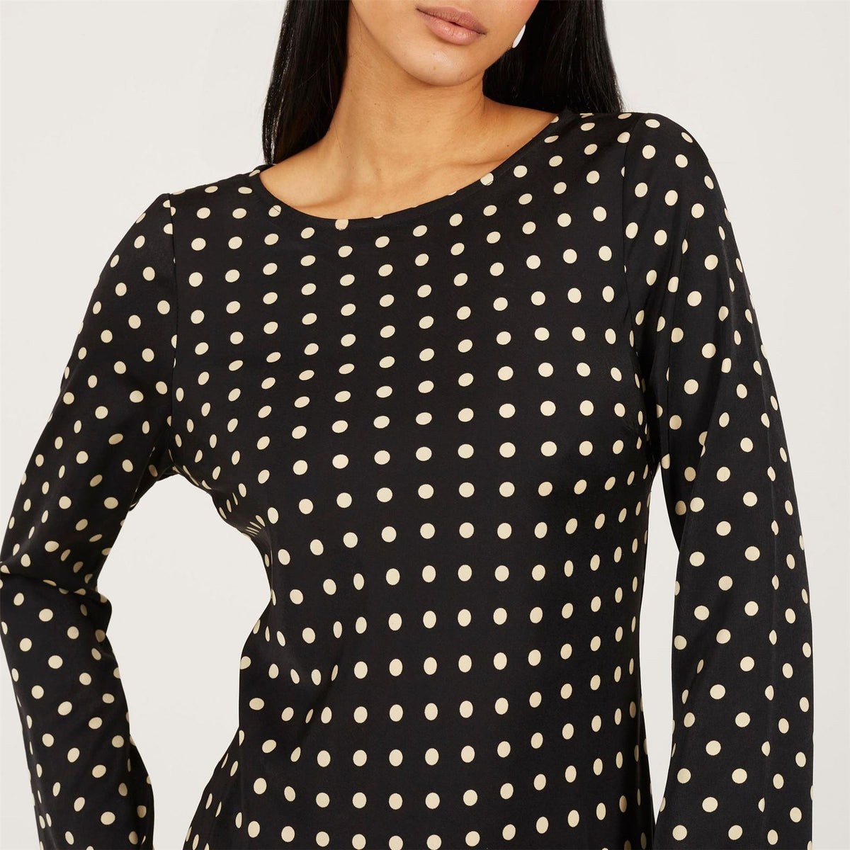 Brave Soul Womens Long Bell Sleeve Polka Dot Mini Dress
