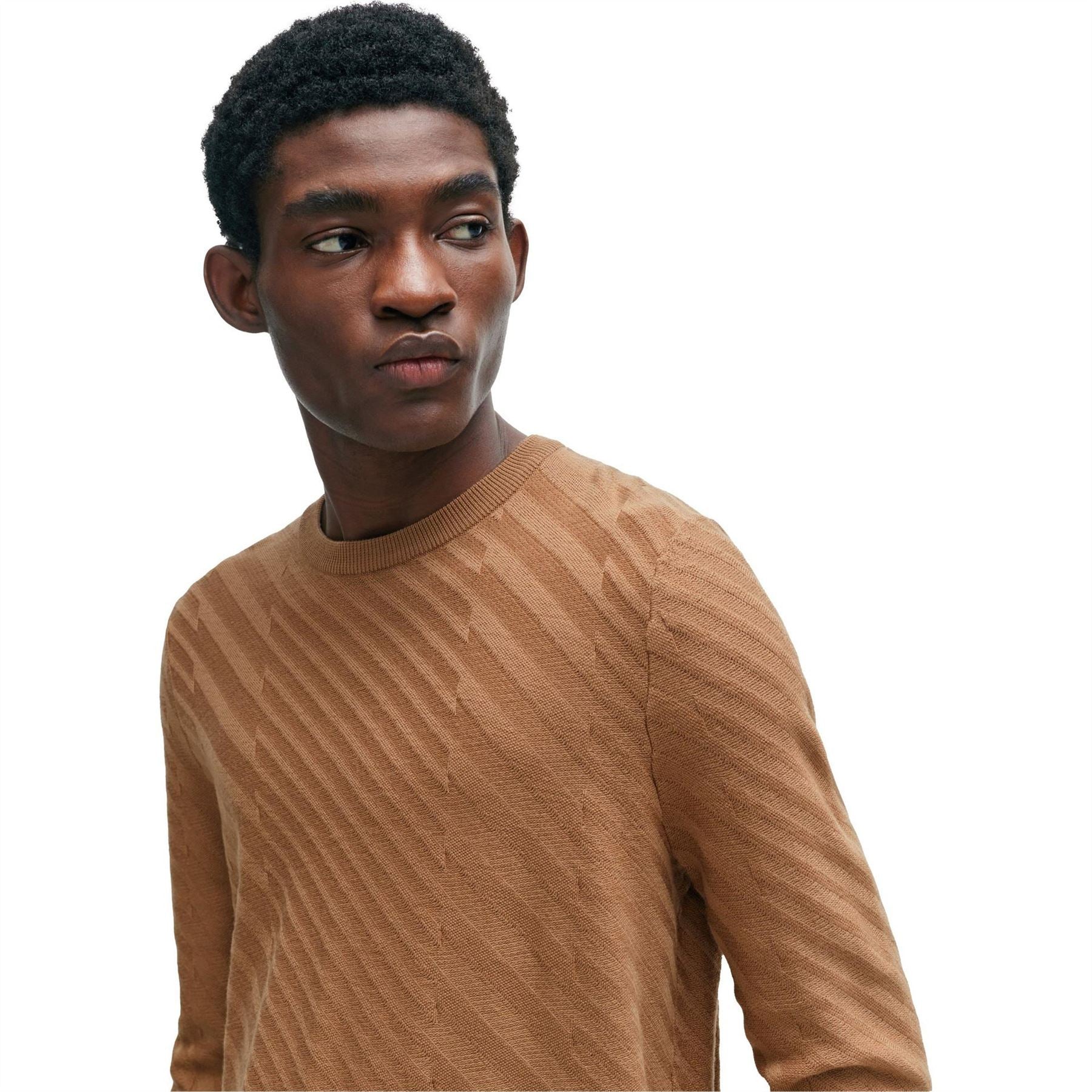 Boss Crew Neck Ribbed Collar Long Sleeve Sweater
