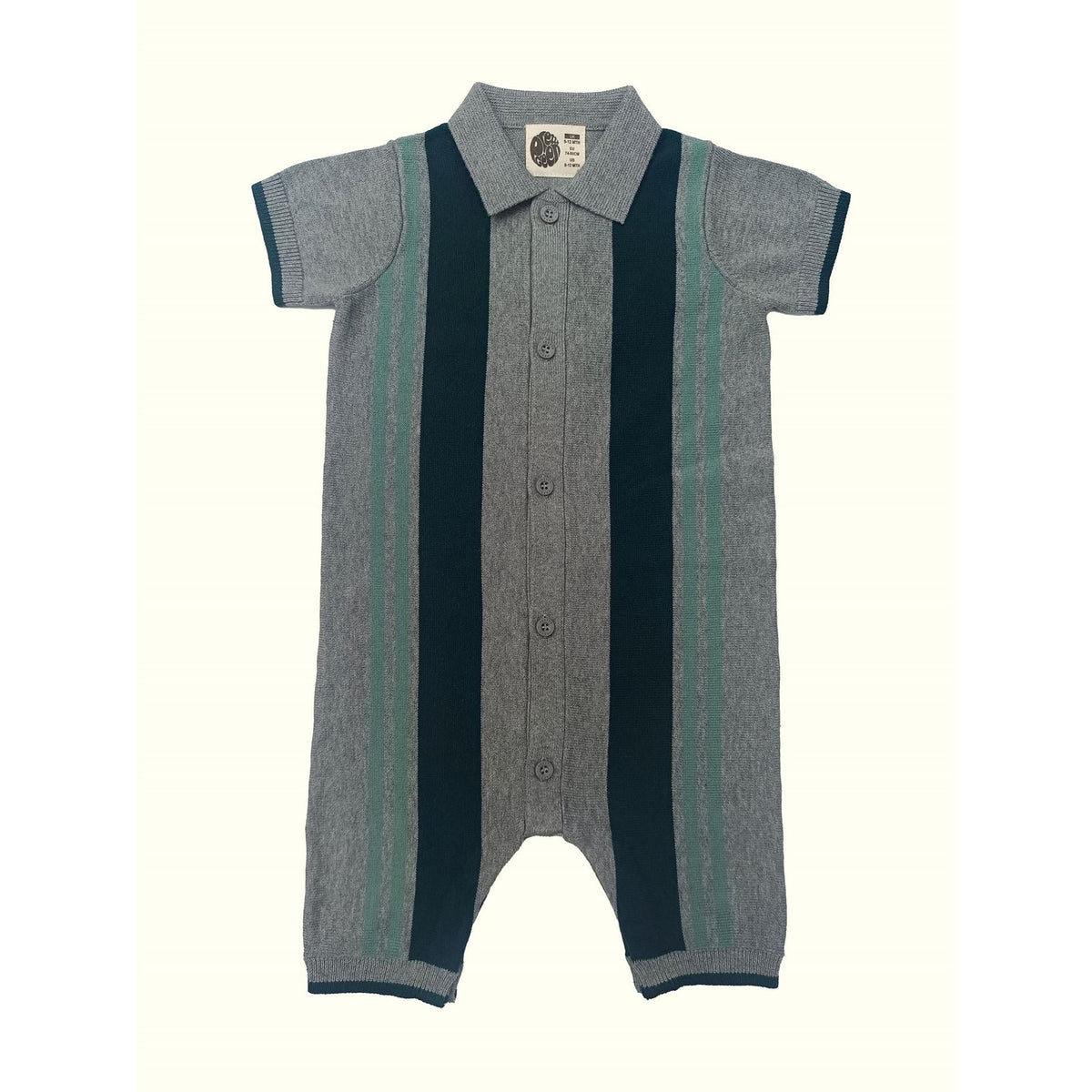 Pretty Green Baby Collared Neck Short Sleeve Vertical Stripe Playsuit