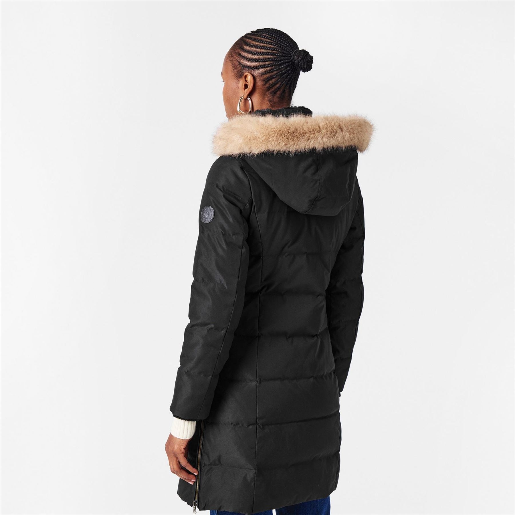 Lauren by Ralph Lauren Real Leather Fur Hood Medium Puffer Jacket