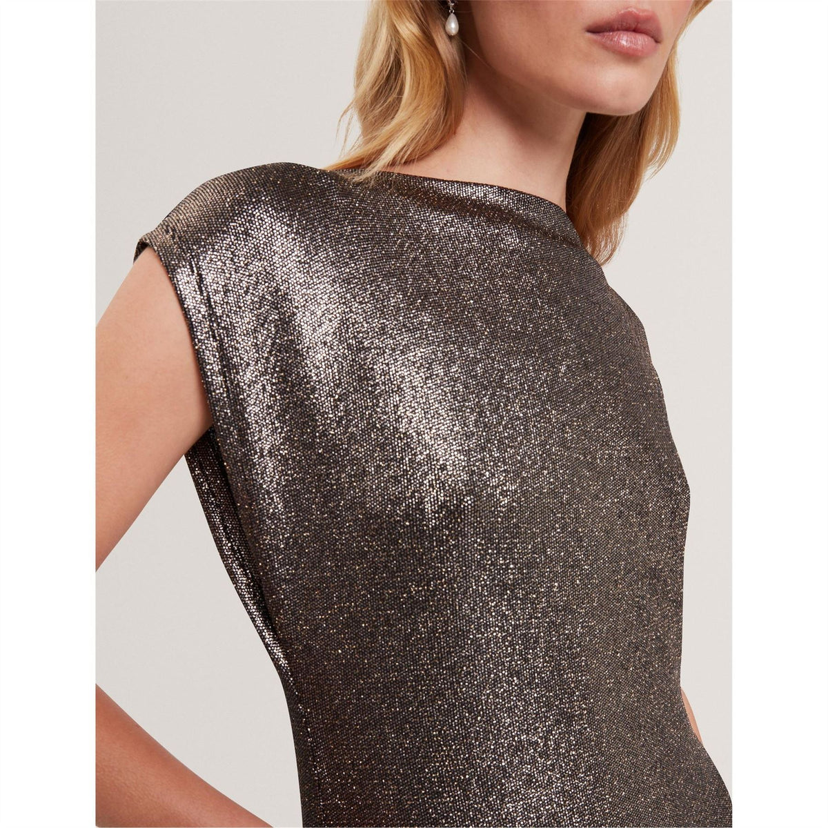 Ted Baker Metallic Boat Neck Short Sleeve Maxi Dress