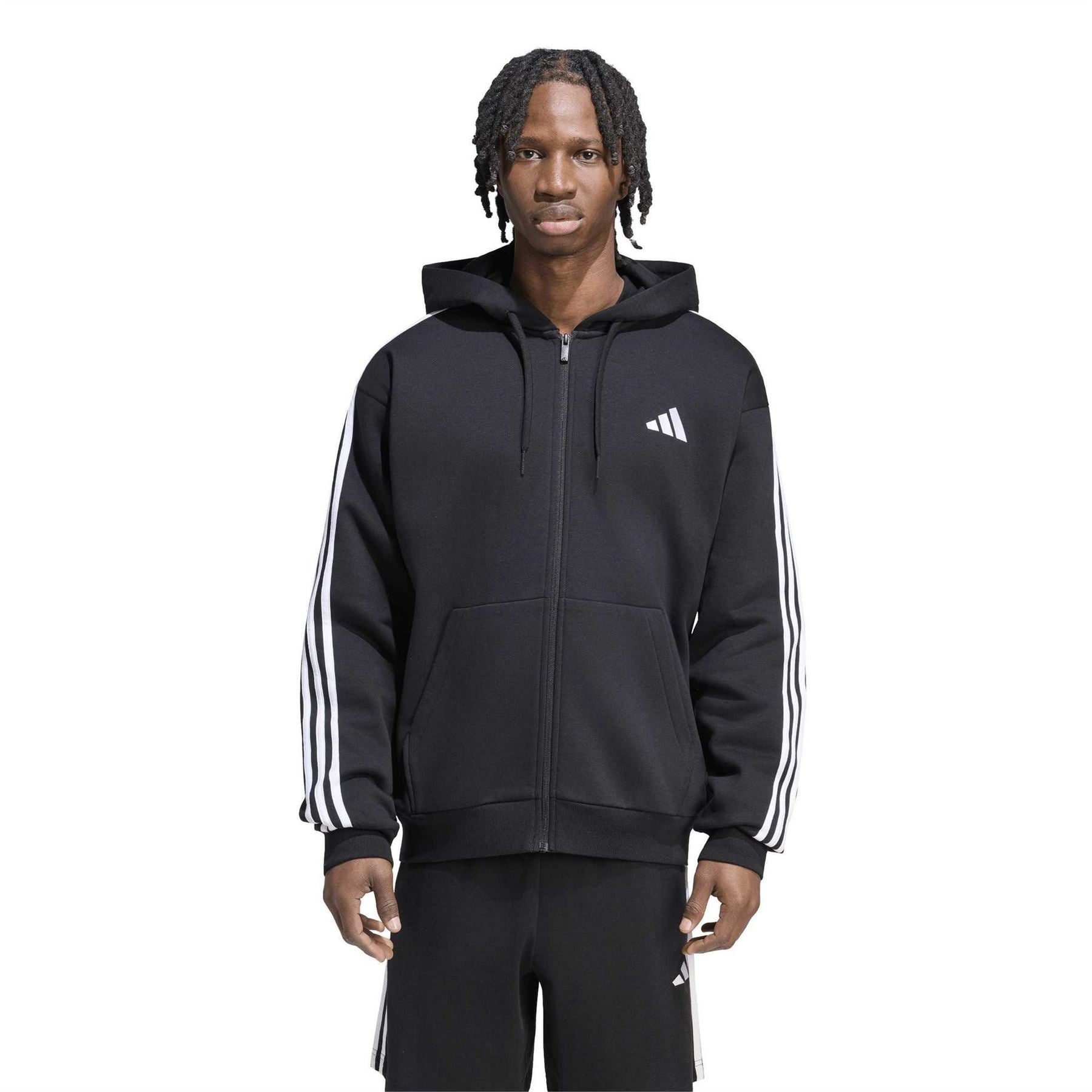 adidas Mens Essentials Fleece 3 Stripes Full Zip Hoodie