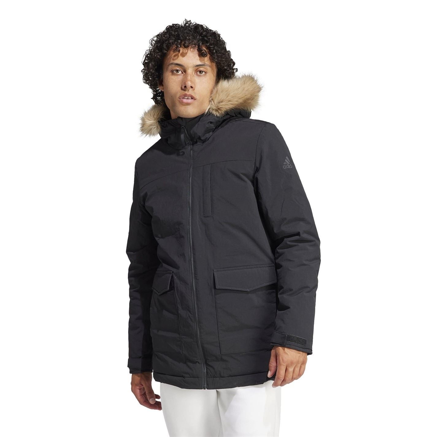 adidas Water Resistant Synthetic Insulation Removable Fur Hood Puffer Jacket