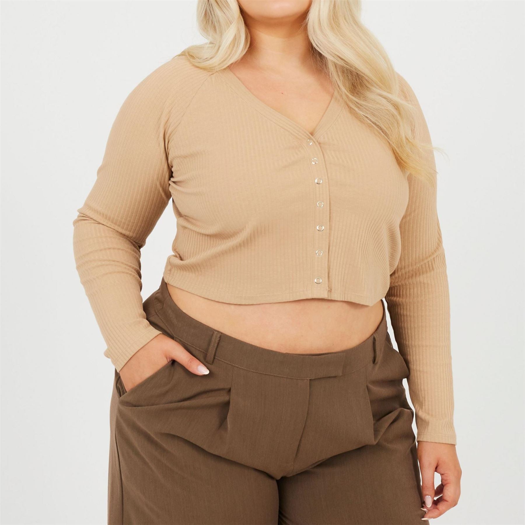 Brave Soul V-Neck Long Sleeve Button Placket Blouse