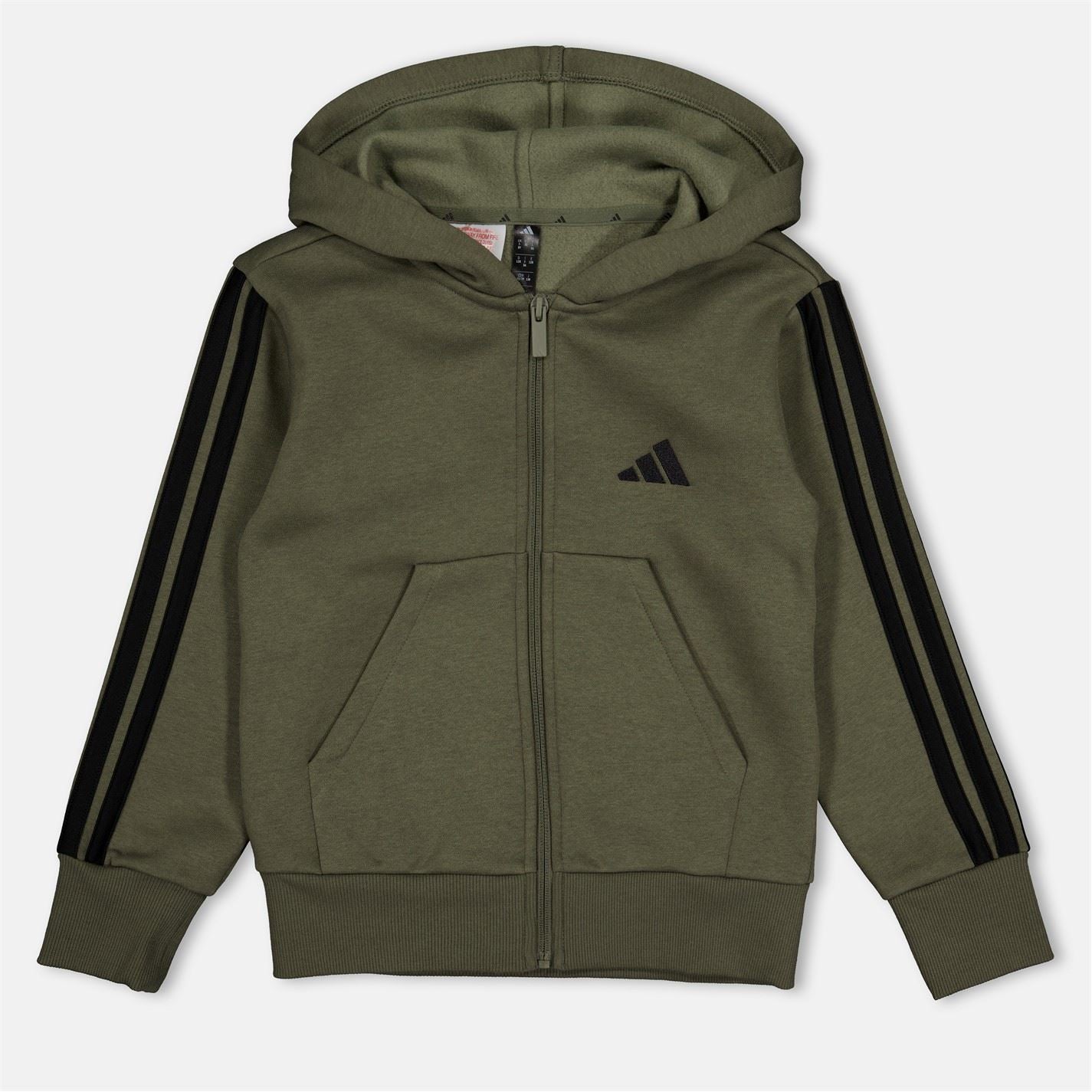 adidas 3 Stripe Essentials Full Zip Hoodie Juniors