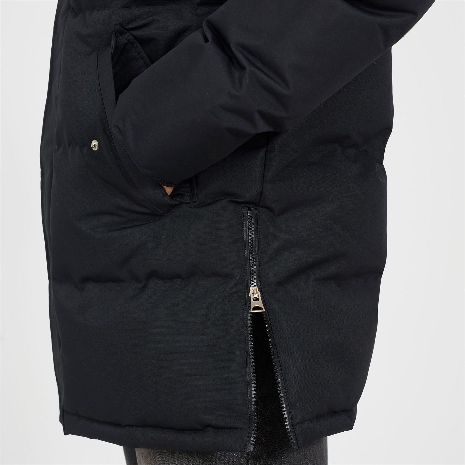 Brave Soul Hooded Snap Button Ribbed Cuff Parka Coat with Fur Trim