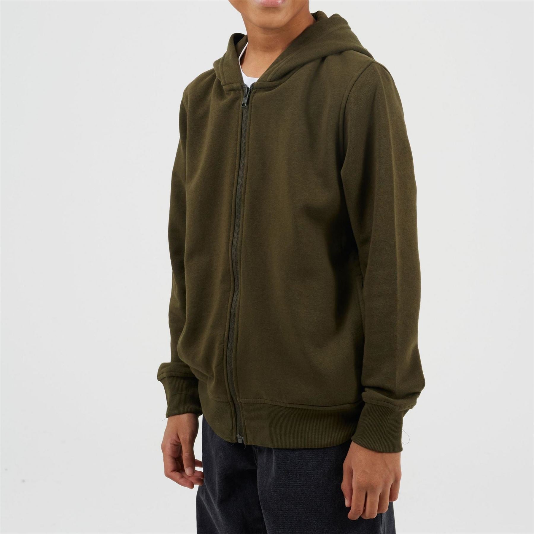 Brave Soul Solid Patterned Hooded Ribbed Cuff Sweat Jacket with Zipped Pocket