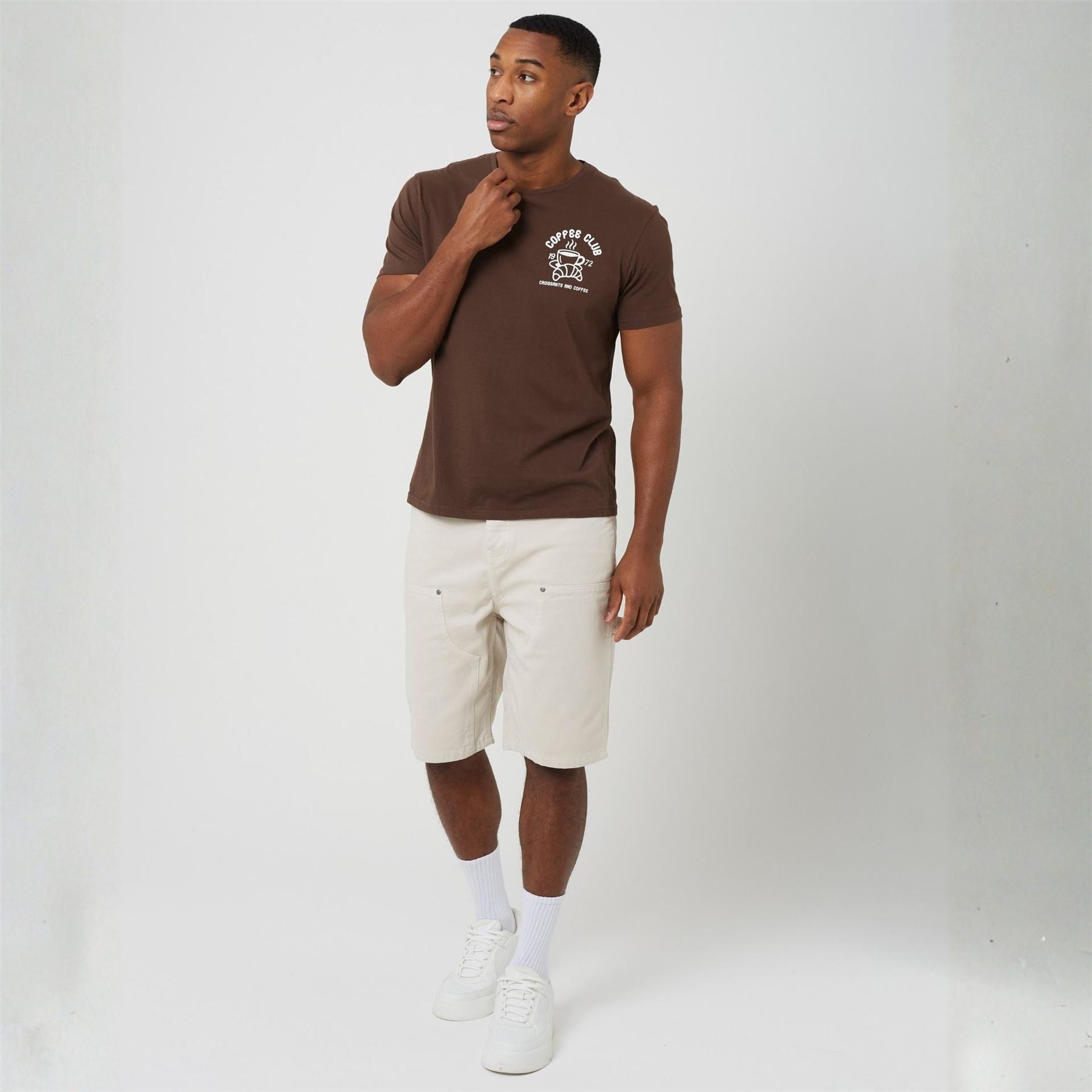 Brave Soul Mens Cream Denim Loose Fit Carpenter Shorts