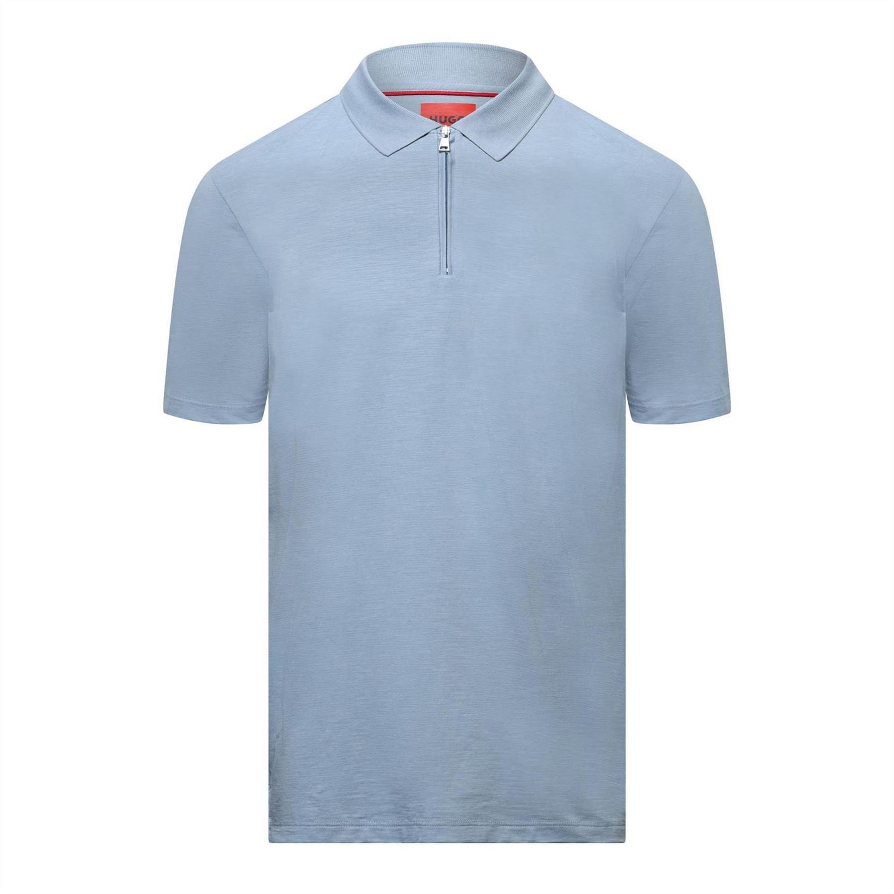 Hugo Zip Neck Polo Shirt In Slub Jersey