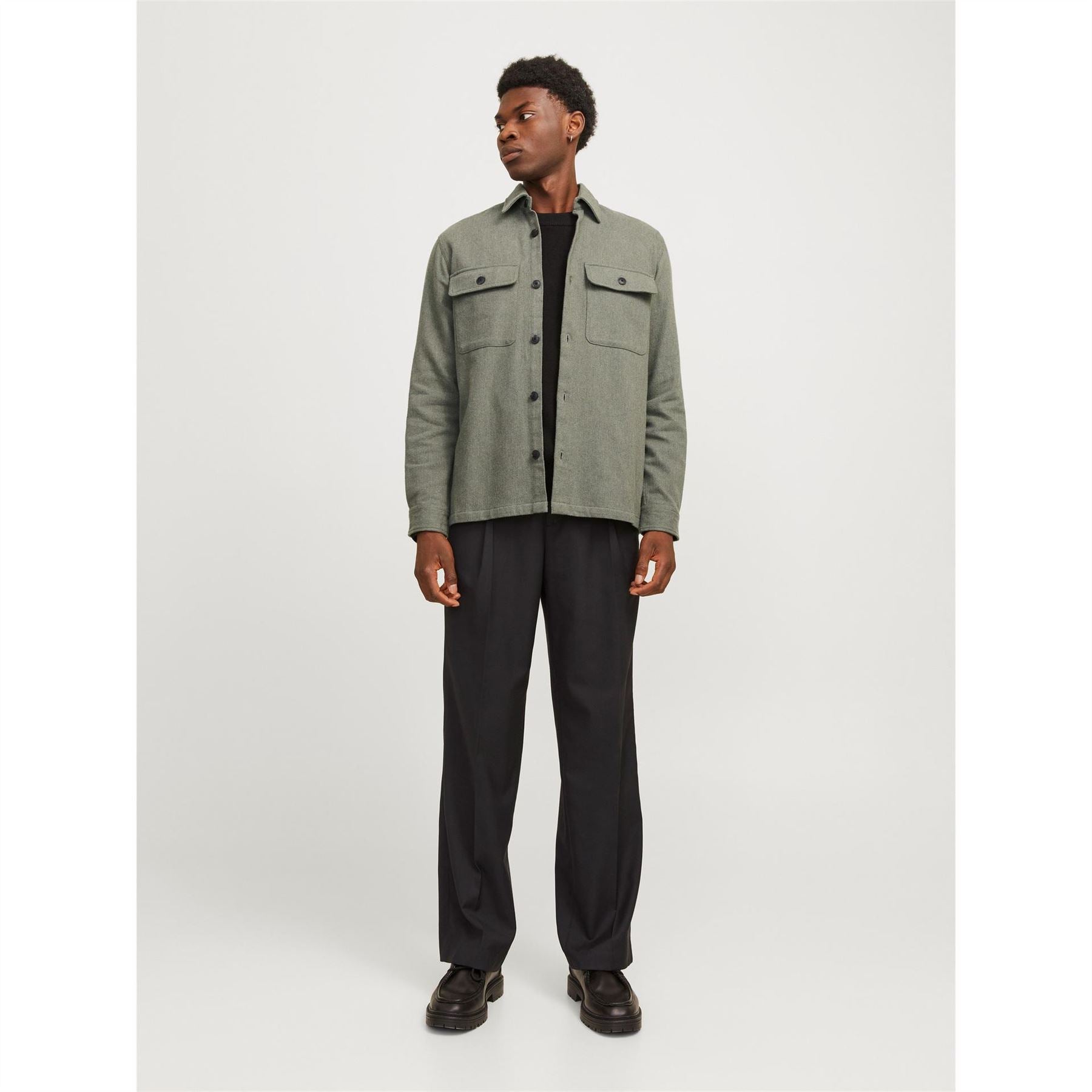Jack and Jones Solid Patterned Chest Pocket Overshirt