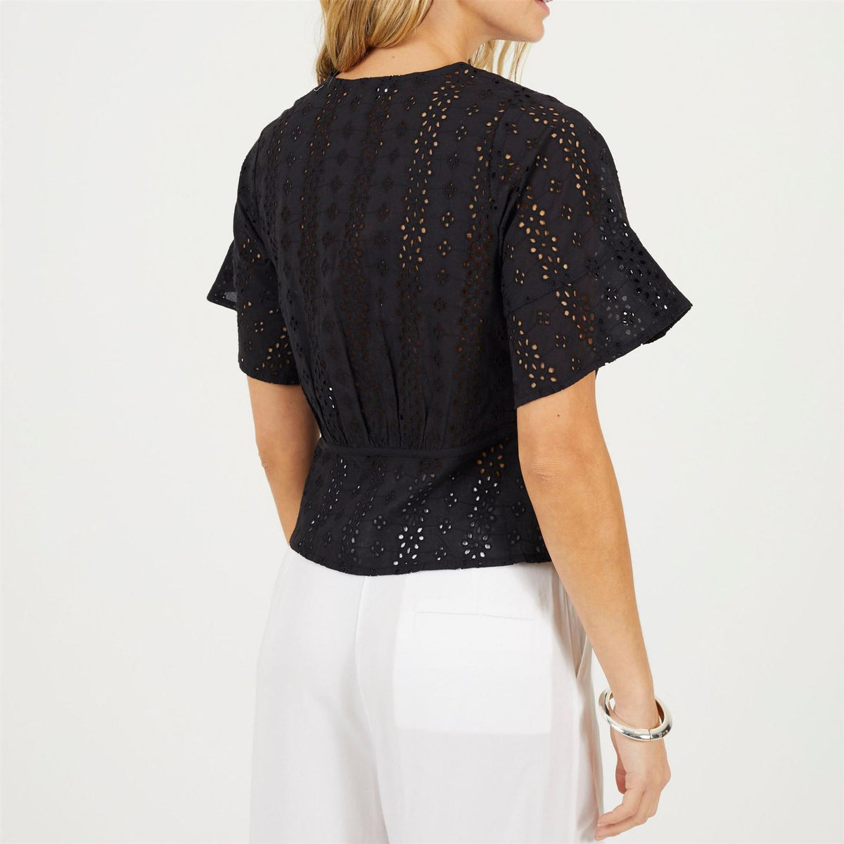 Brave Soul Womens Broderie Anglaise Short Sleeve Shirt With Front Tie Detail