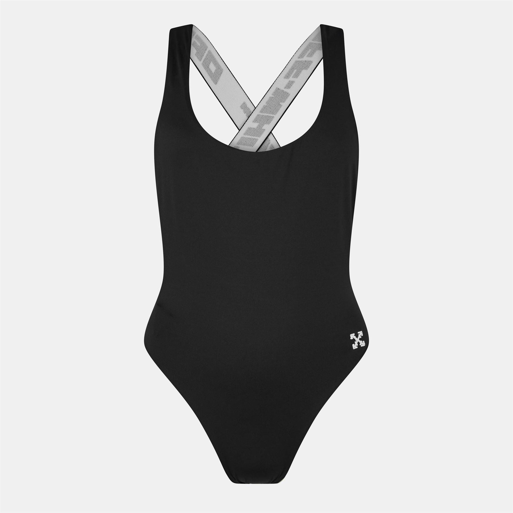 Off White Regular Fit Scoop Neck Logo Print Swimsuit