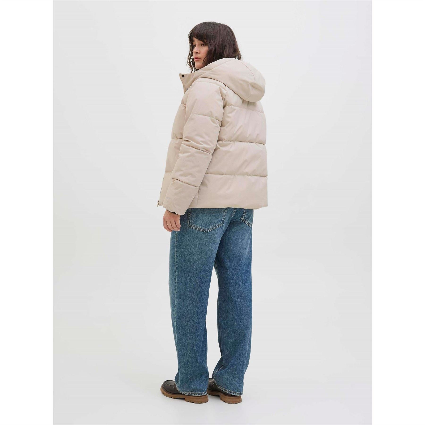 JJXX Womens Global Solid Patterned Hooded Snap Button Puffer Jacket