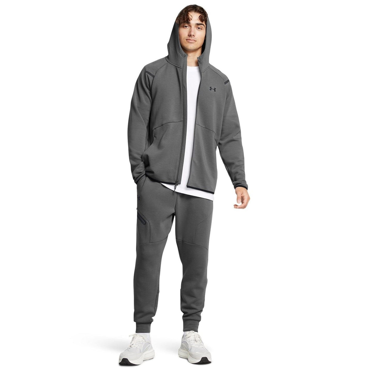 Under Armour Solid Patterned Hooded Neck Ribbed Cuff Full Zipper Sweat Jacket