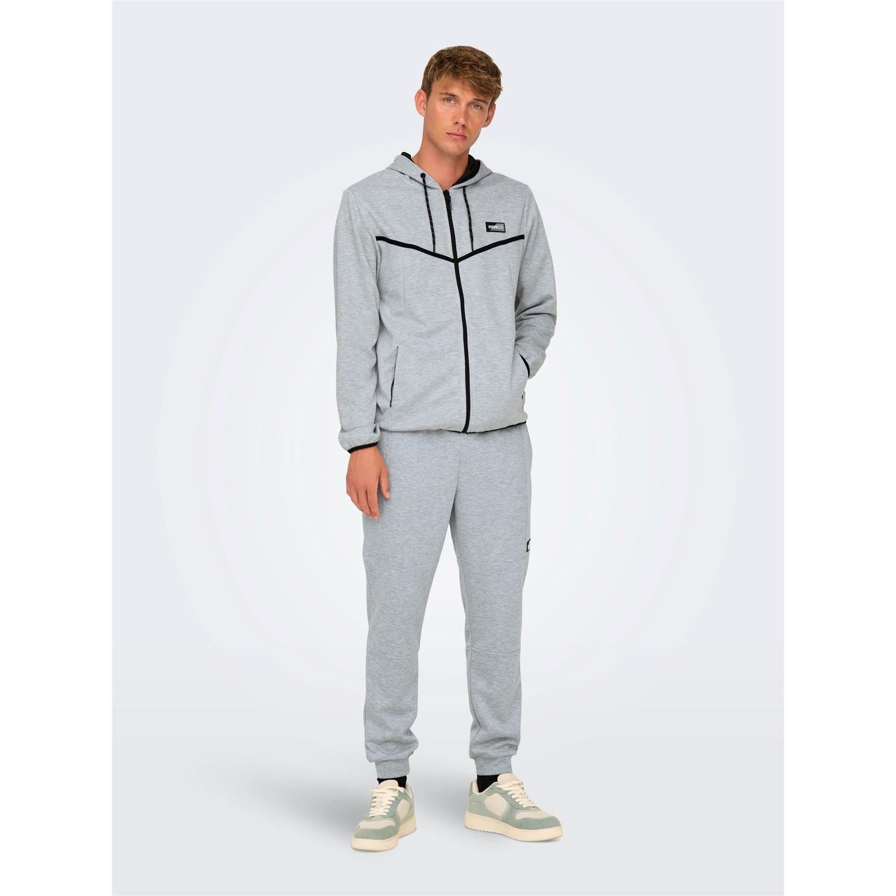 Only Hooded Ribbed Cuff Solid Patterned Sweat Jacket