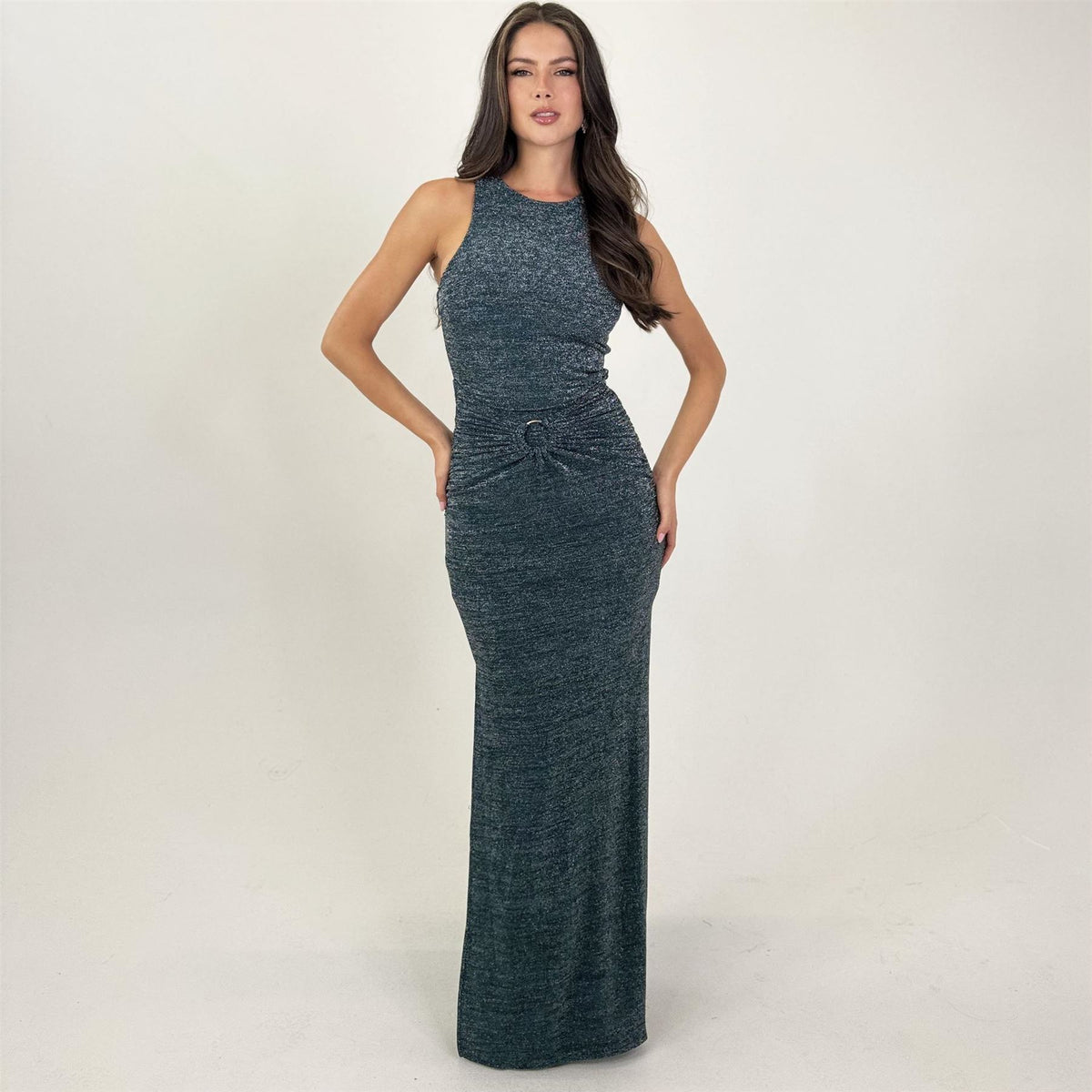 AX Paris Sparkle O Ring Detail Bodycon Midi Dress